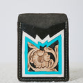 Porte-cartes western floral turquoise et blanc