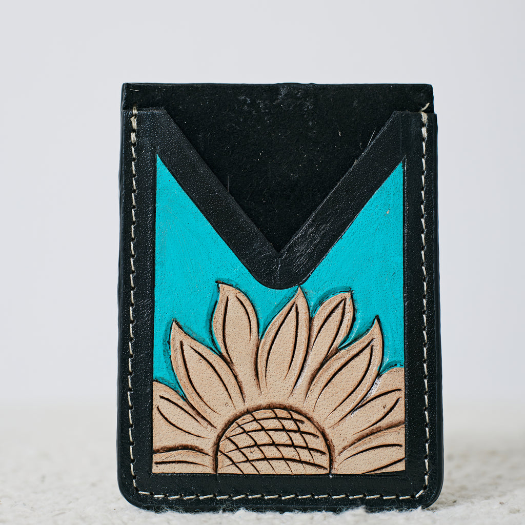 Porte-cartes western tournesol turquoise