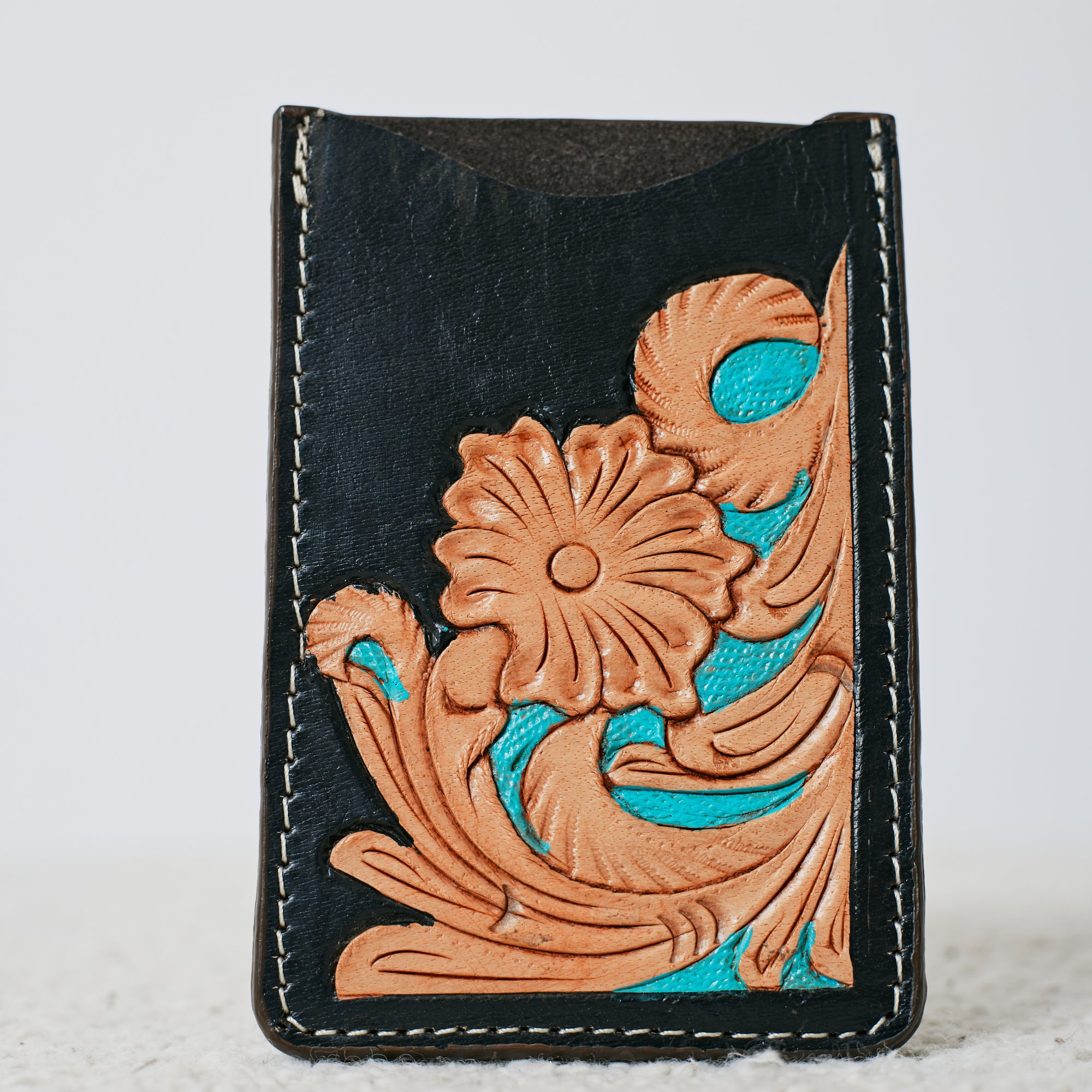 Porte-cartes western floral turquoise