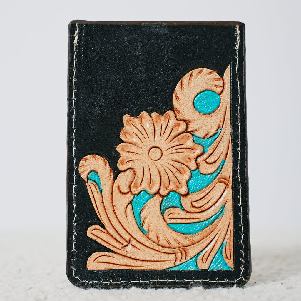 Porte-cartes western floral turquoise