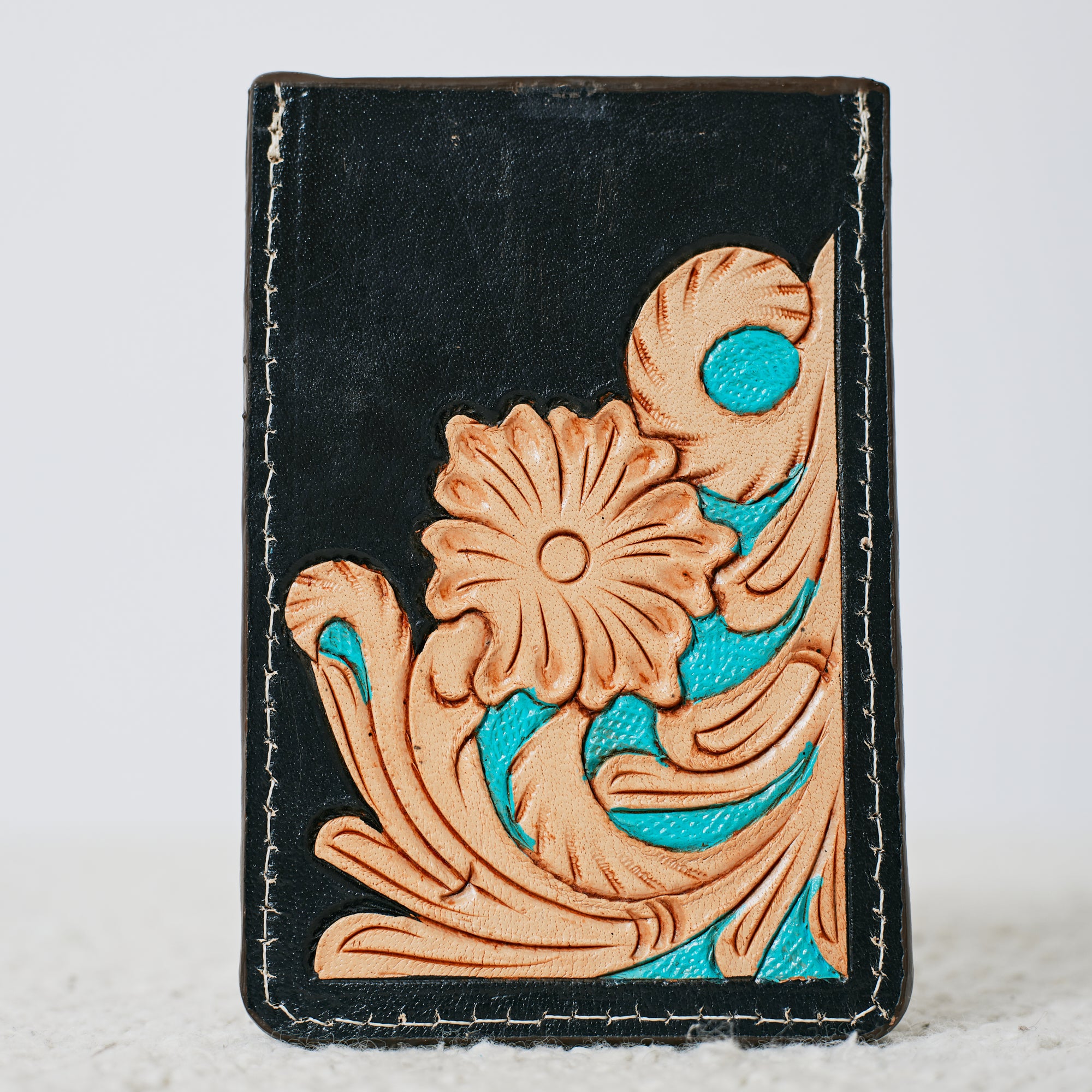 Porte-cartes western floral turquoise