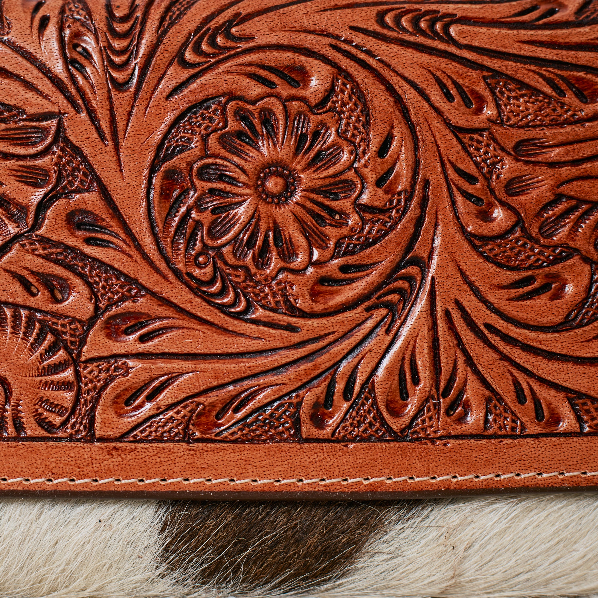 Portefeuille Western en cuir véritable et peau de vache – Floral