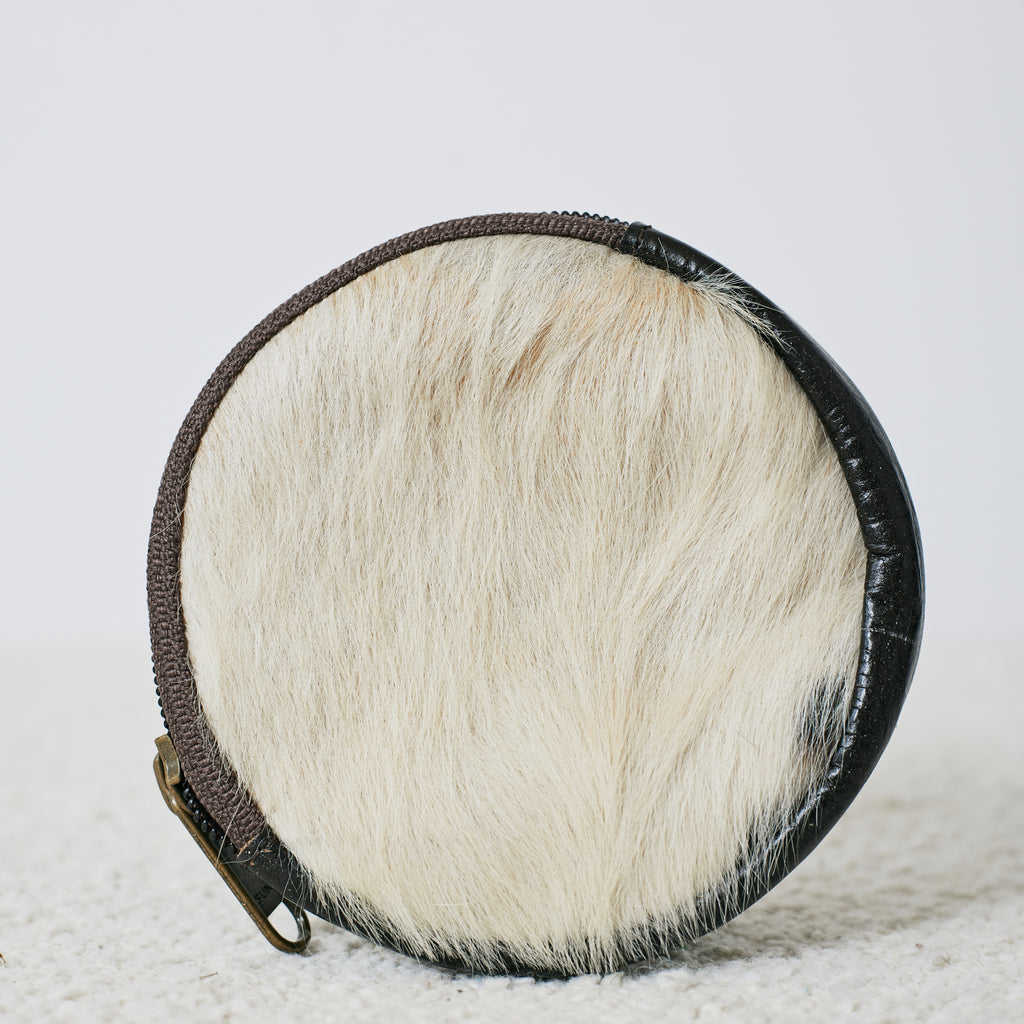 Porte-monnaie rond en cuir & poil véritable