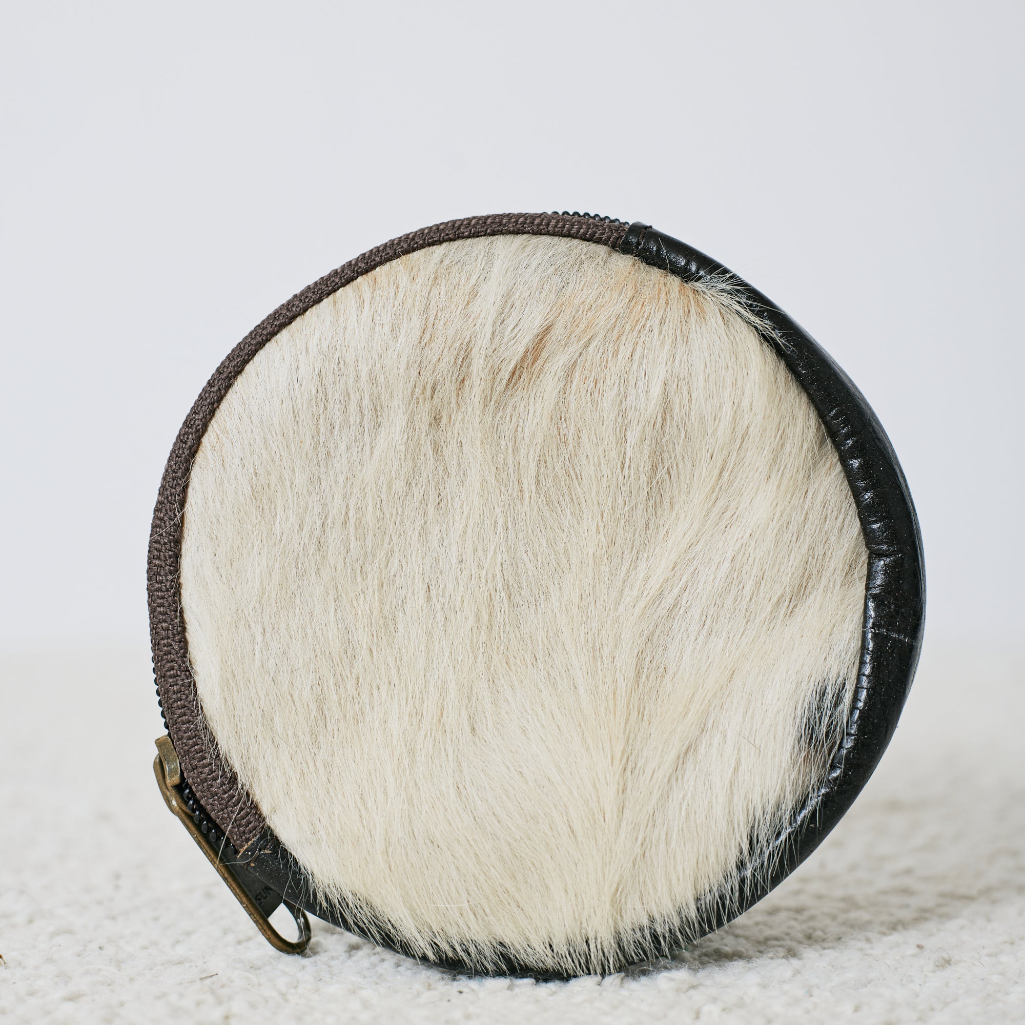 Porte-monnaie rond en cuir & poil véritable