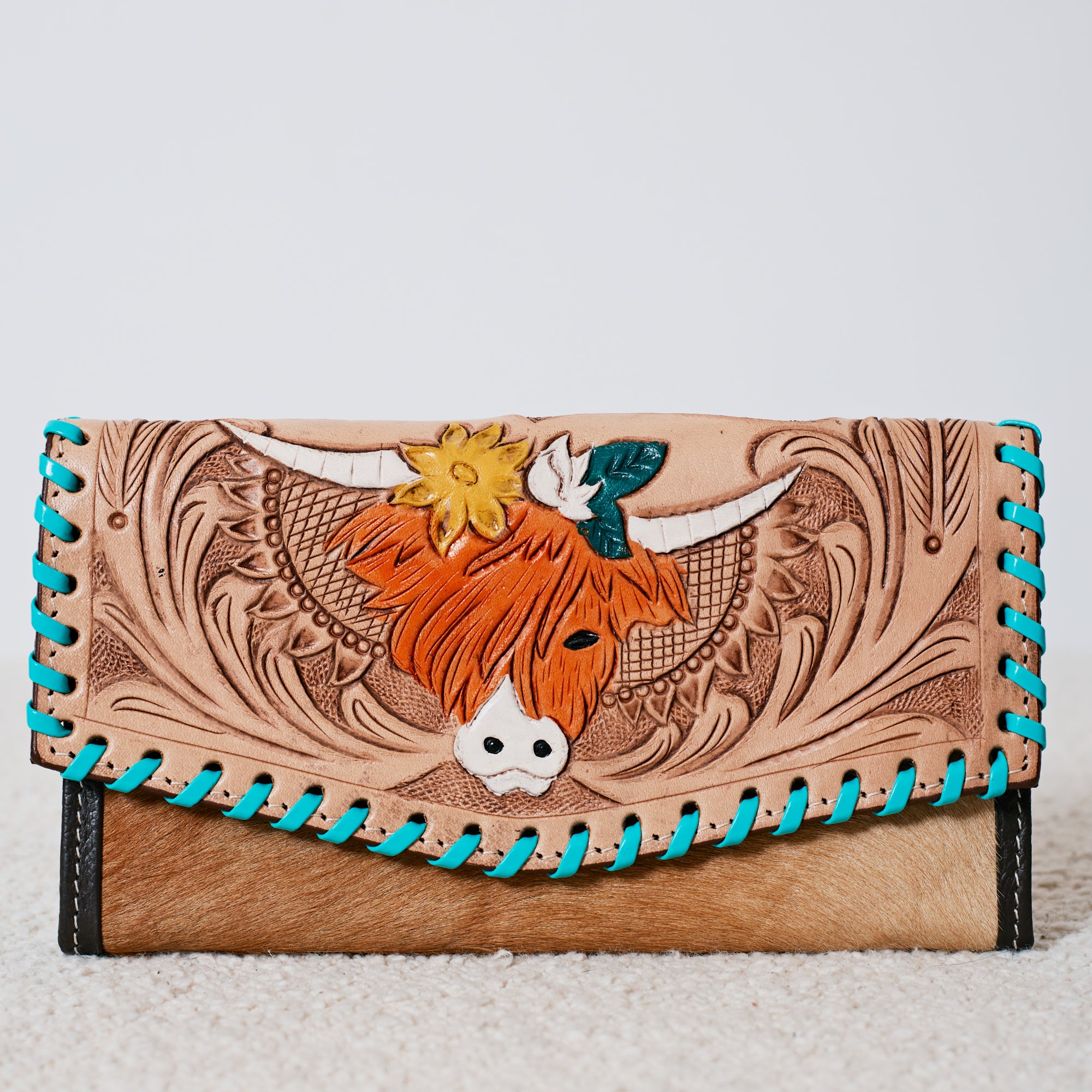 Genuine Leather and Cowhide Western Wallet – Highland Cow