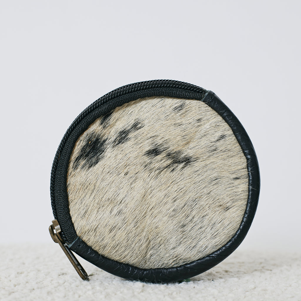 Porte-monnaie rond en cuir & poil véritable