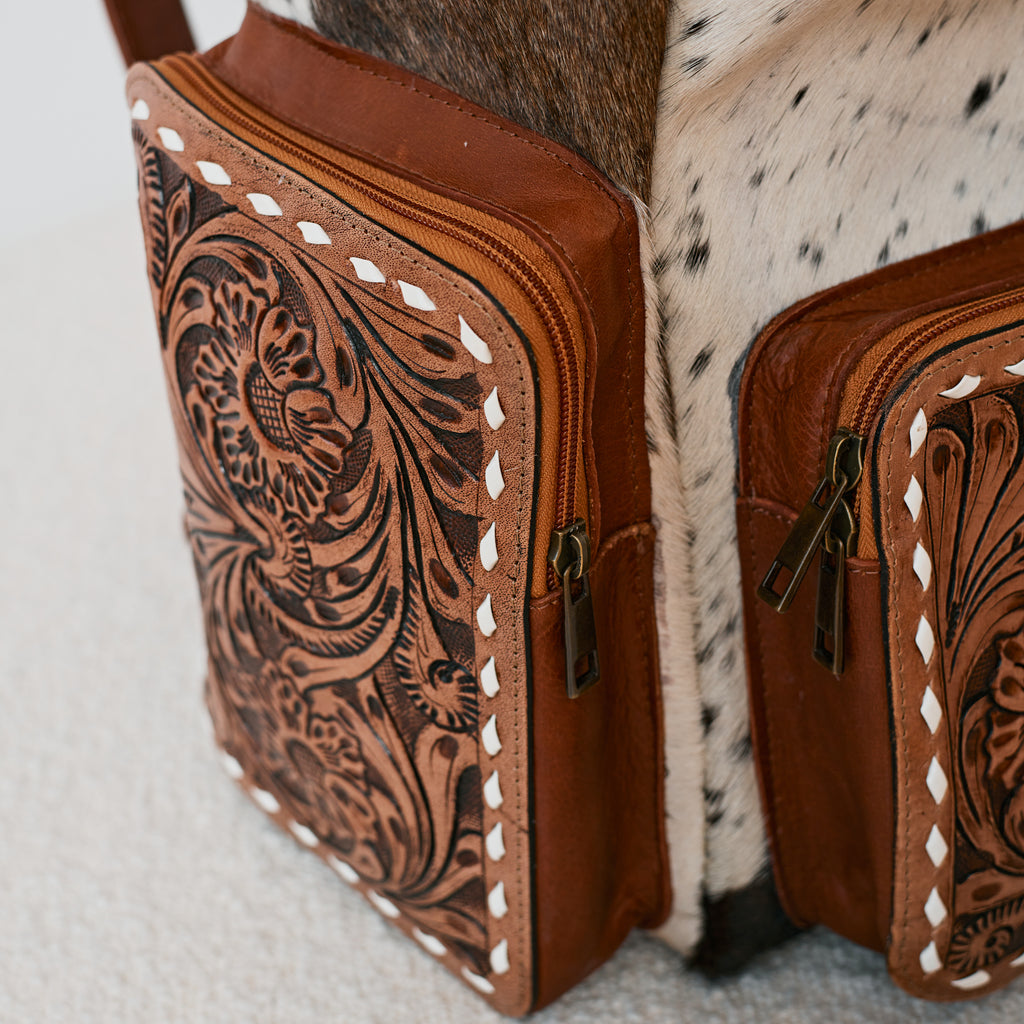 Multifunctional Western Backpack in Real Leather & Hair-on Hide