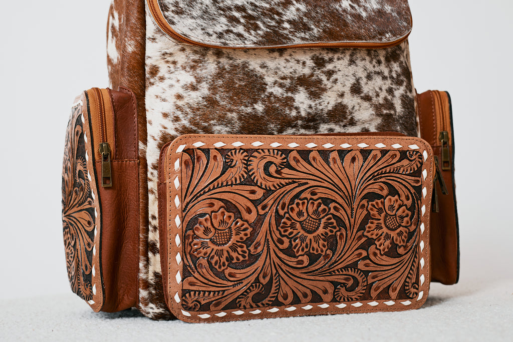 Sac à dos western multifonction en cuir & poil véritable