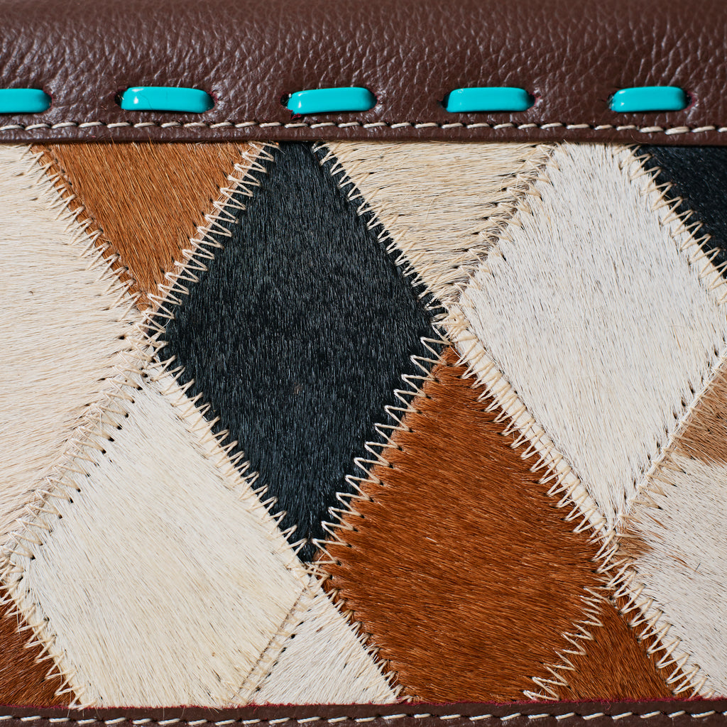 Portefeuille Western en cuir véritable et patchwork de peau de vache