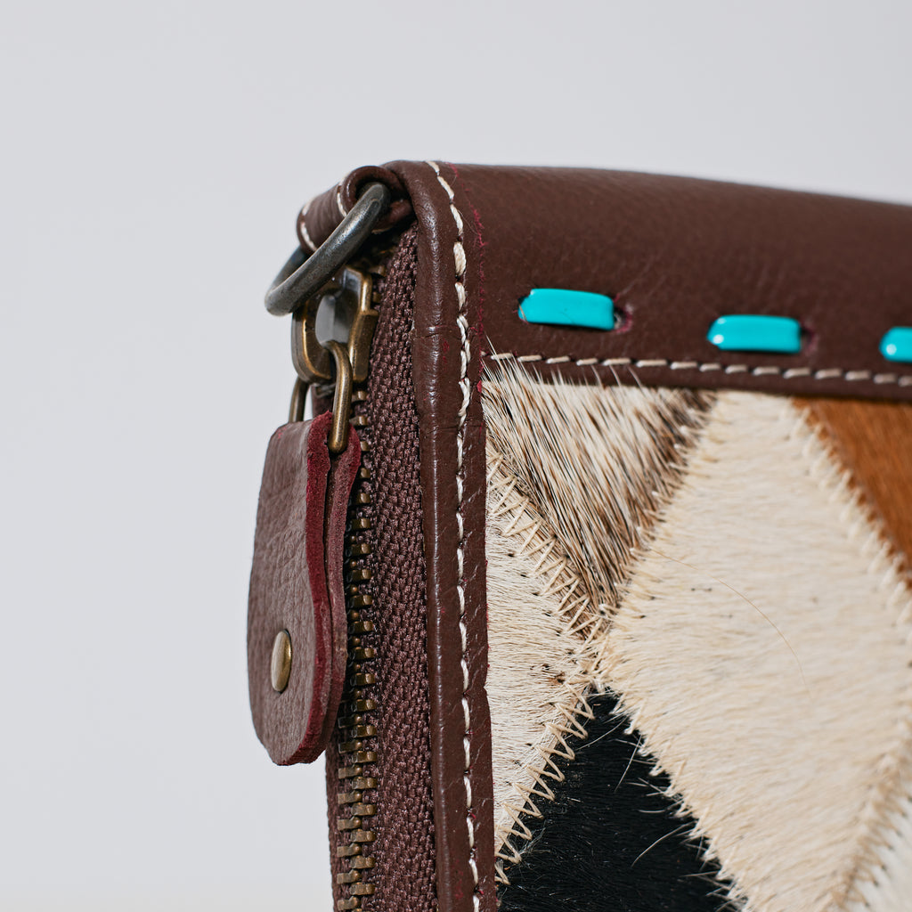 Portefeuille Western en cuir véritable et patchwork de peau de vache