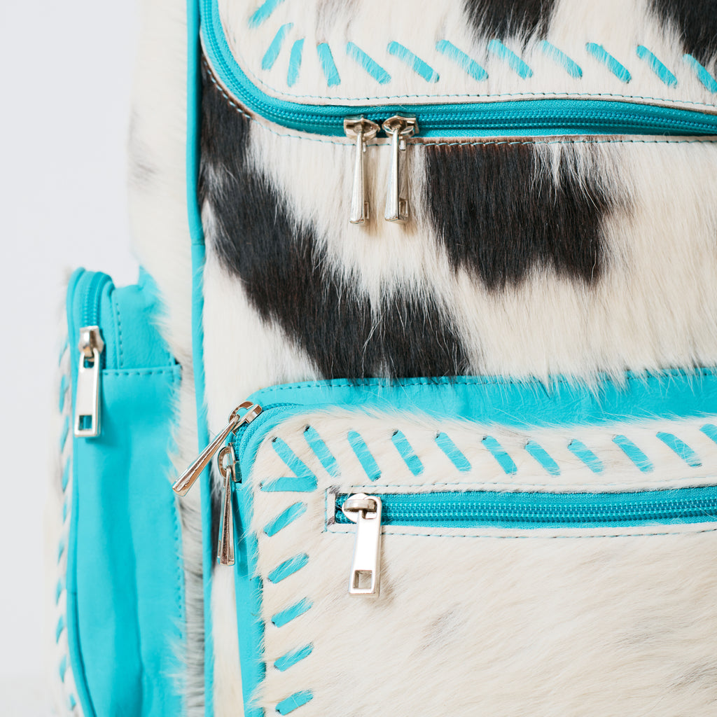 Sac à dos western turquoise en cuir & poil véritable