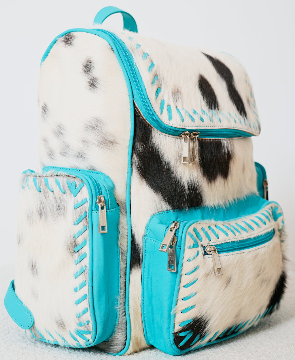 Sac à dos western turquoise en cuir & poil véritable