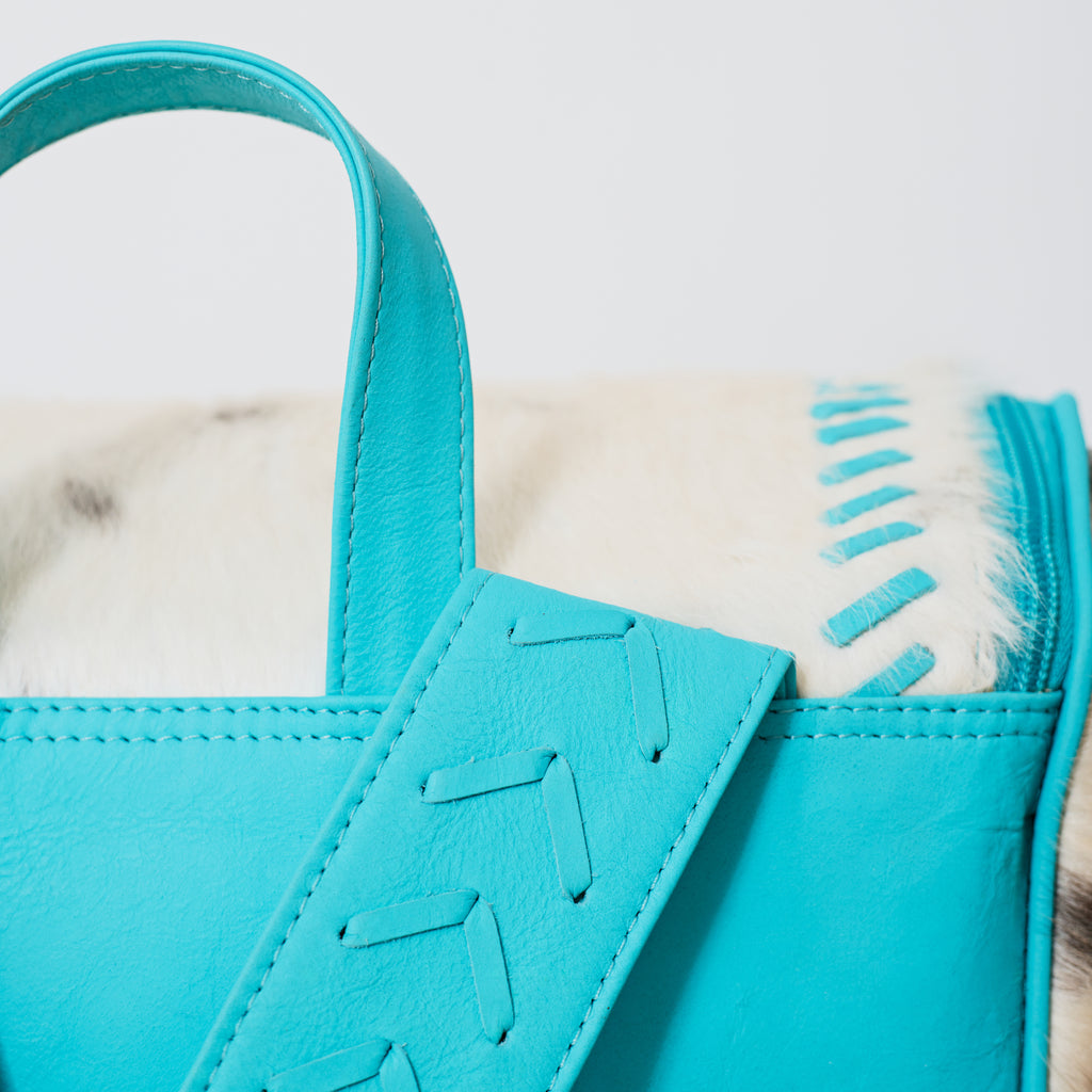 Sac à dos western turquoise en cuir & poil véritable