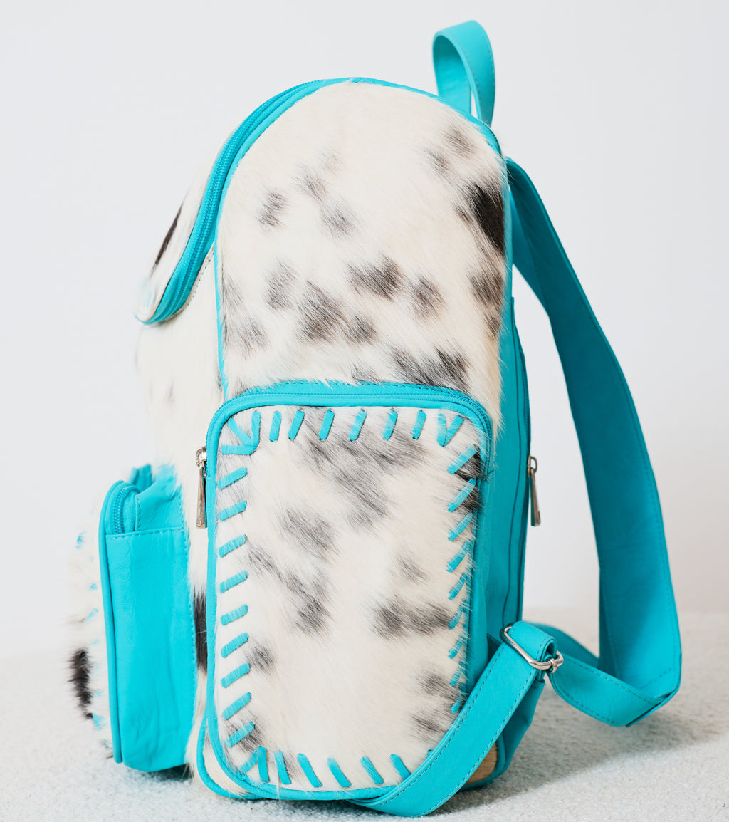 Sac à dos western turquoise en cuir & poil véritable
