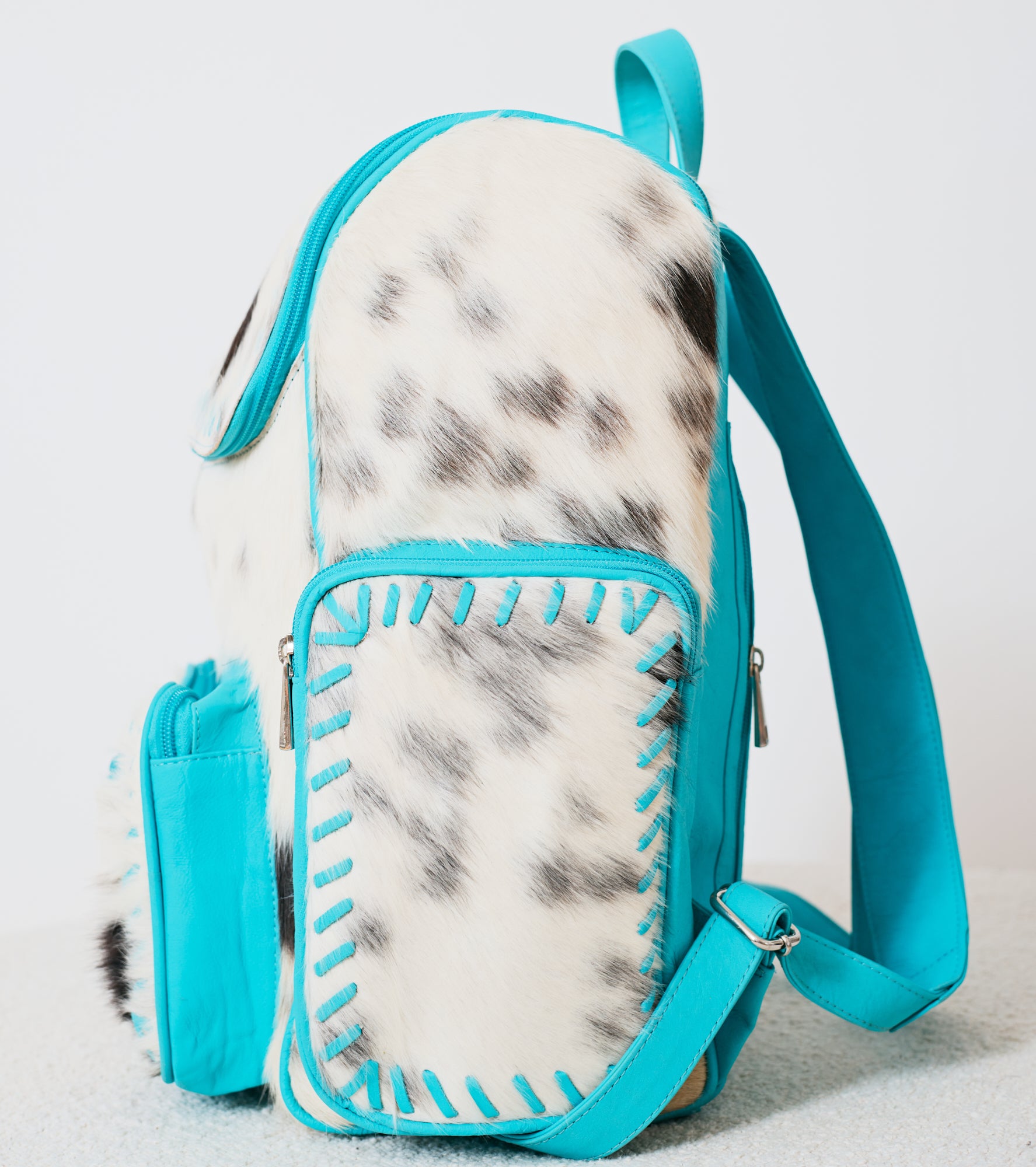 Sac à dos western turquoise en cuir & poil véritable