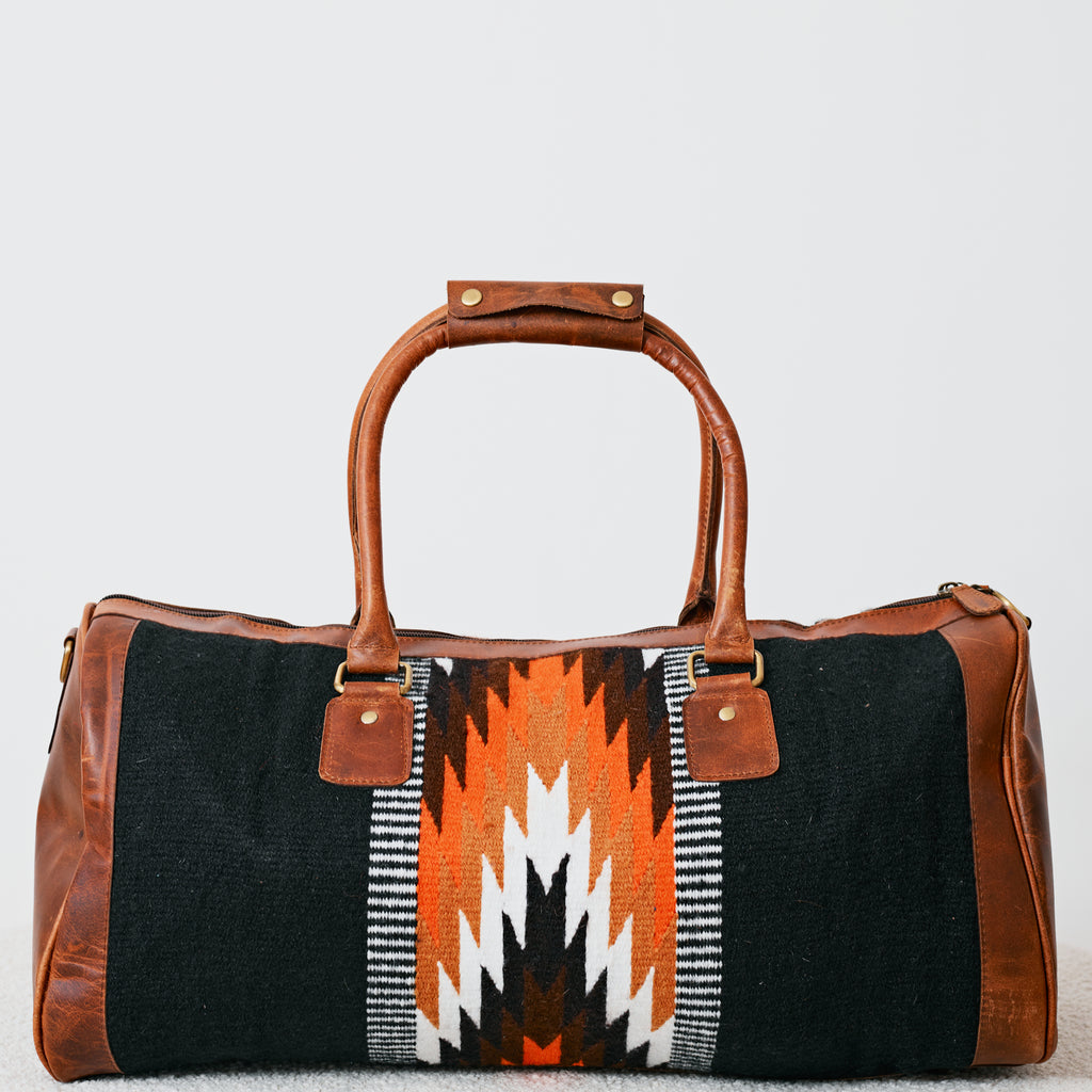 Sac duffle western tissé noir & cognac