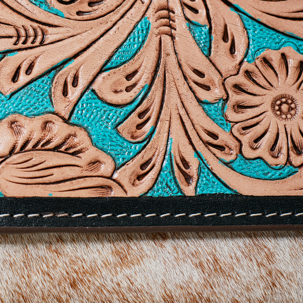 Genuine Leather and Cowhide Western Wallet – Turquoise Floral