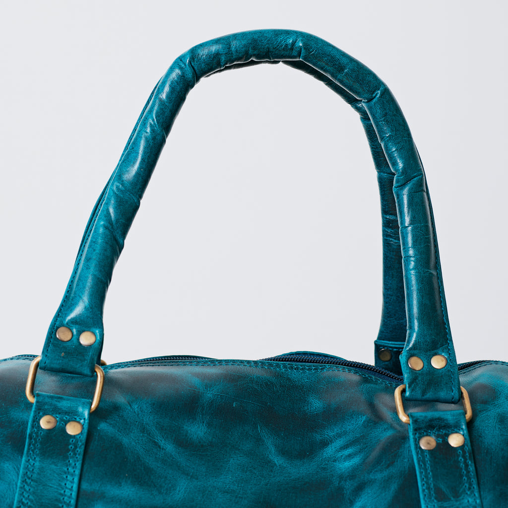 Sac duffle western turquoise en cuir véritable