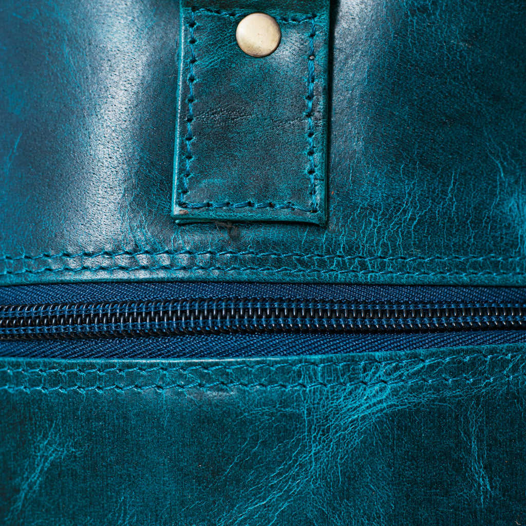 Sac duffle western turquoise en cuir véritable