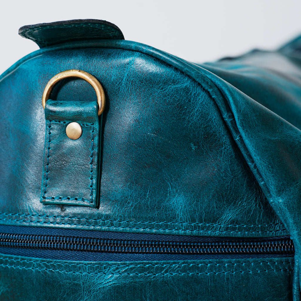 Sac duffle western turquoise en cuir véritable