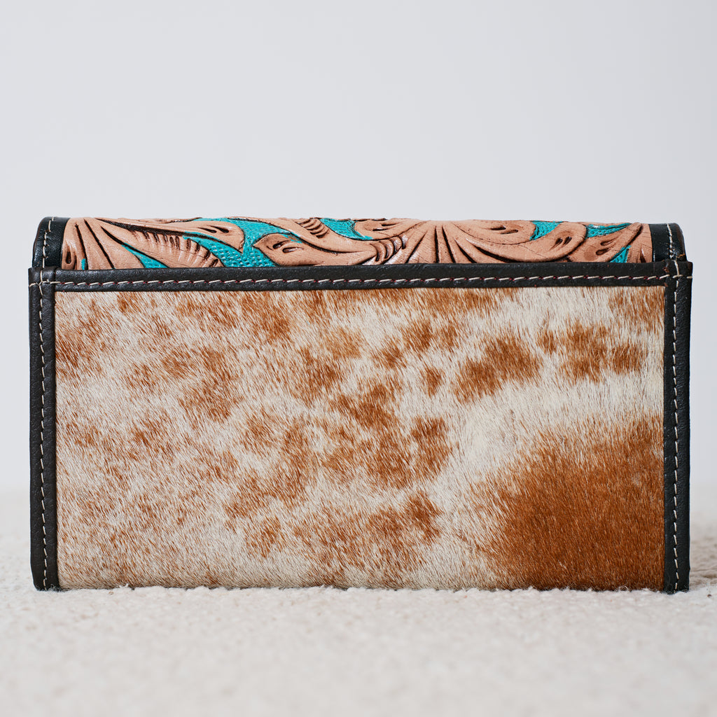 Genuine Leather and Cowhide Western Wallet – Turquoise Floral