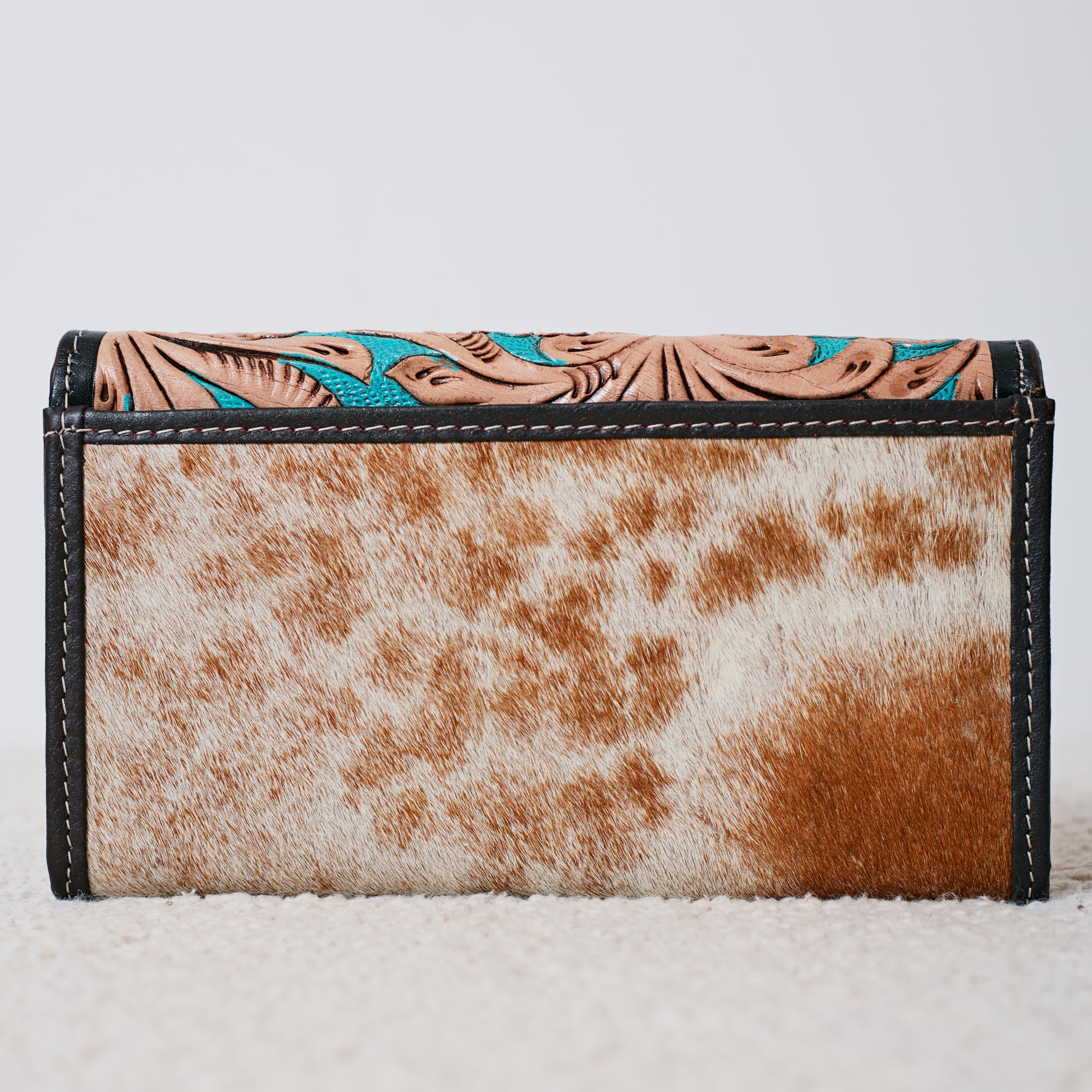Genuine Leather and Cowhide Western Wallet – Turquoise Floral