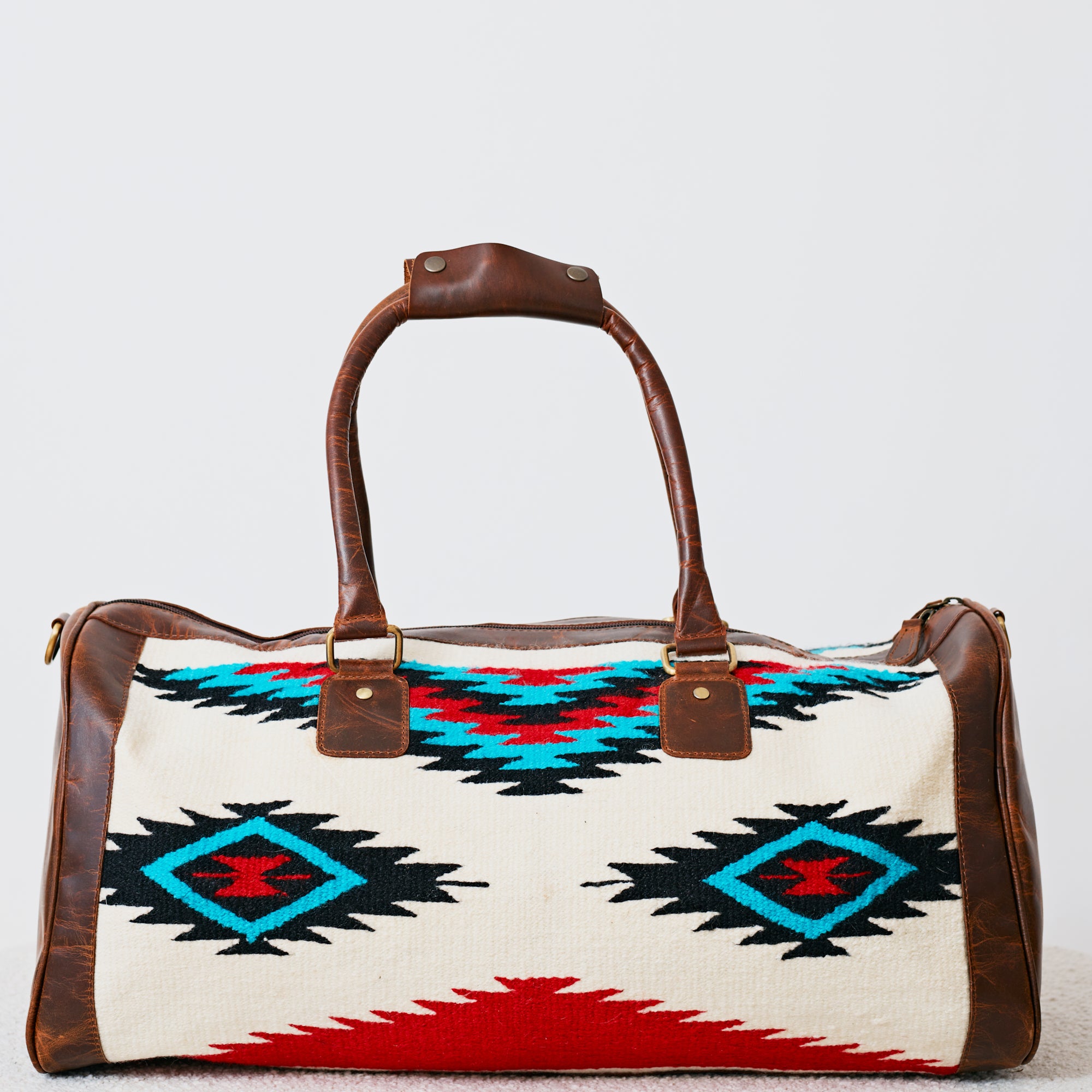 Sac duffle western Aztec crème, turquoise & rouge