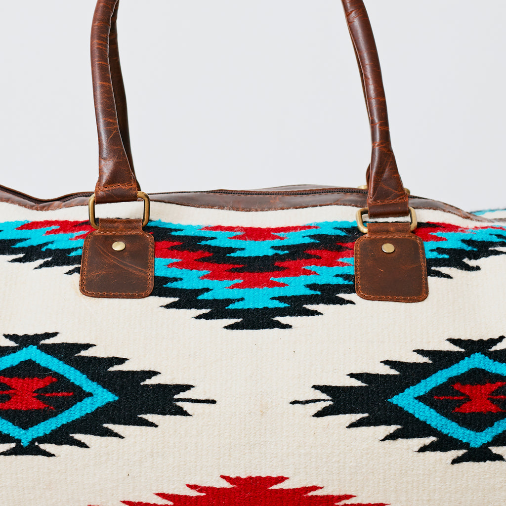Sac duffle western Aztec crème, turquoise & rouge