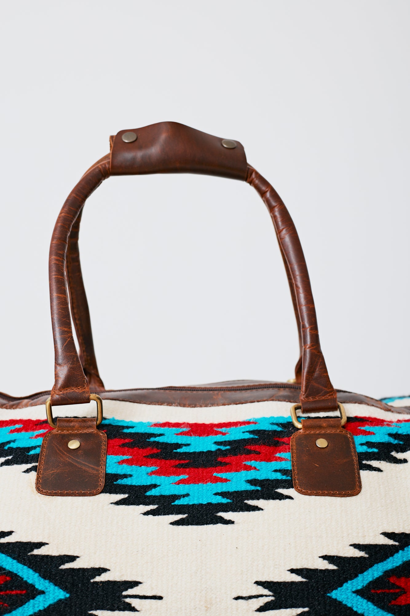 Sac duffle western Aztec crème, turquoise & rouge