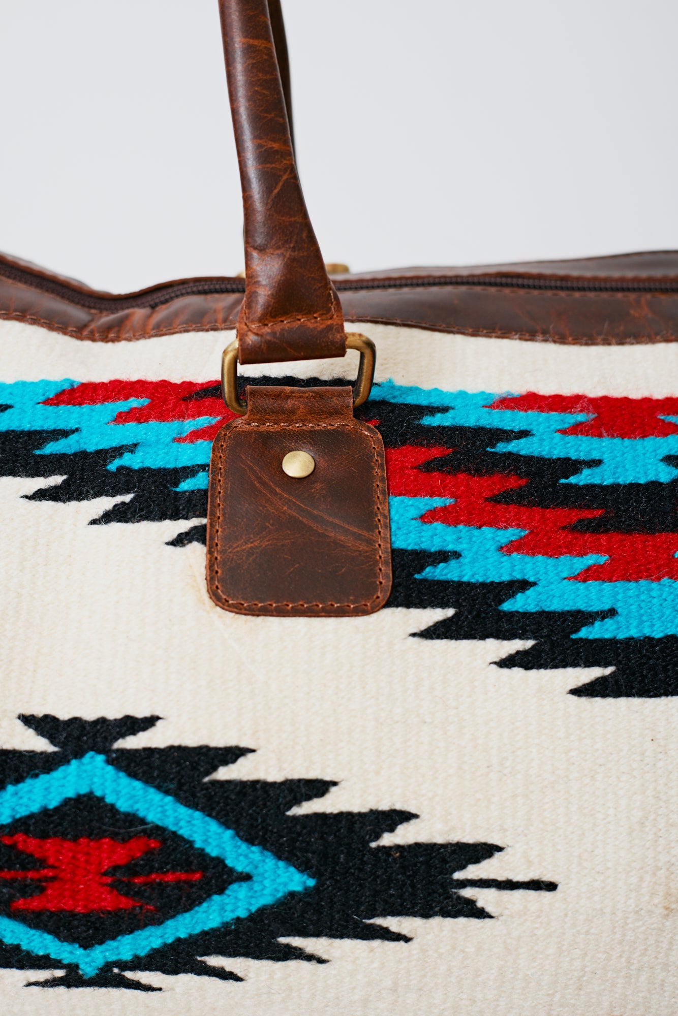 Sac duffle western Aztec crème, turquoise & rouge