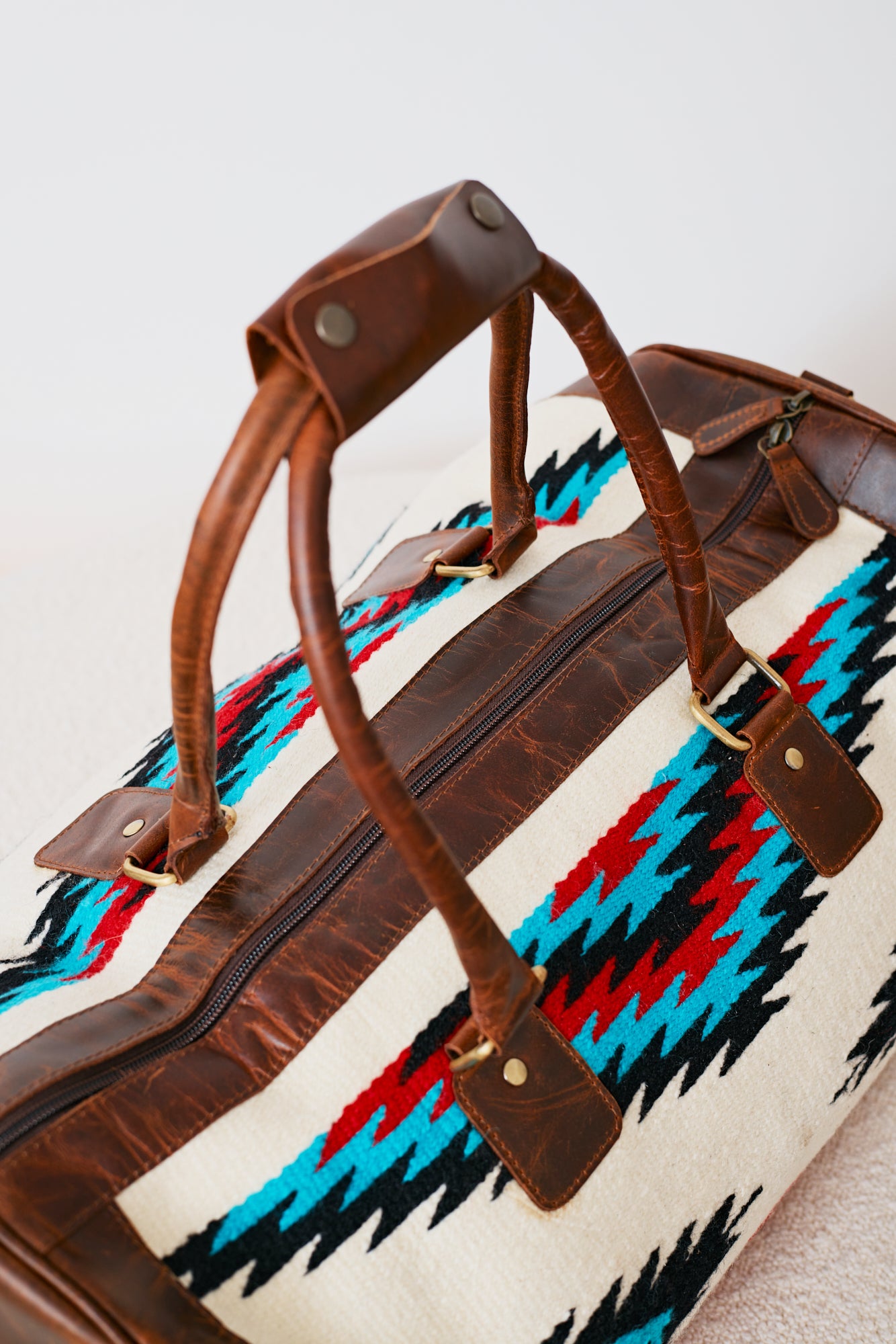 Sac duffle western Aztec crème, turquoise & rouge