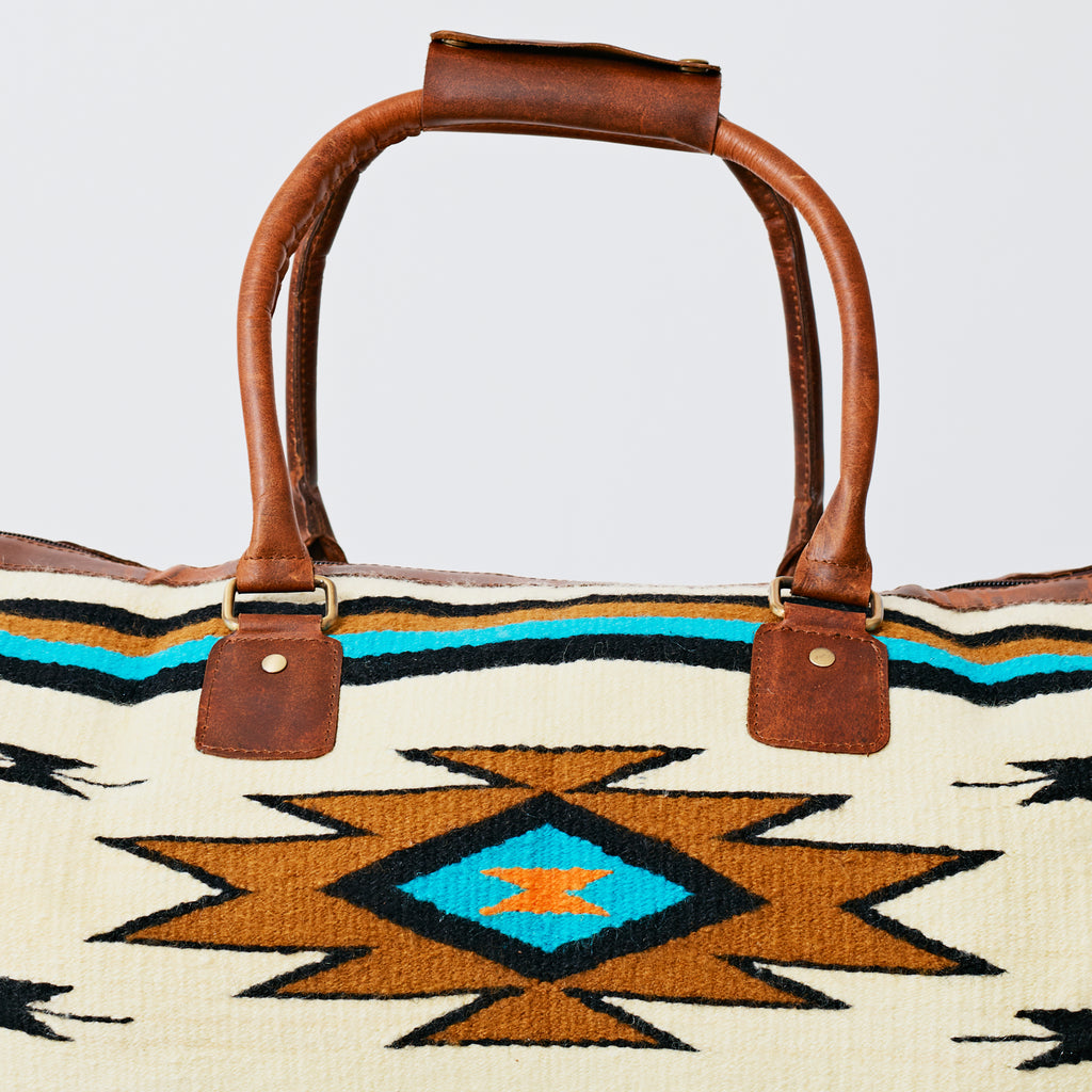 Sac duffle western Aztec crème, turquoise & cognac