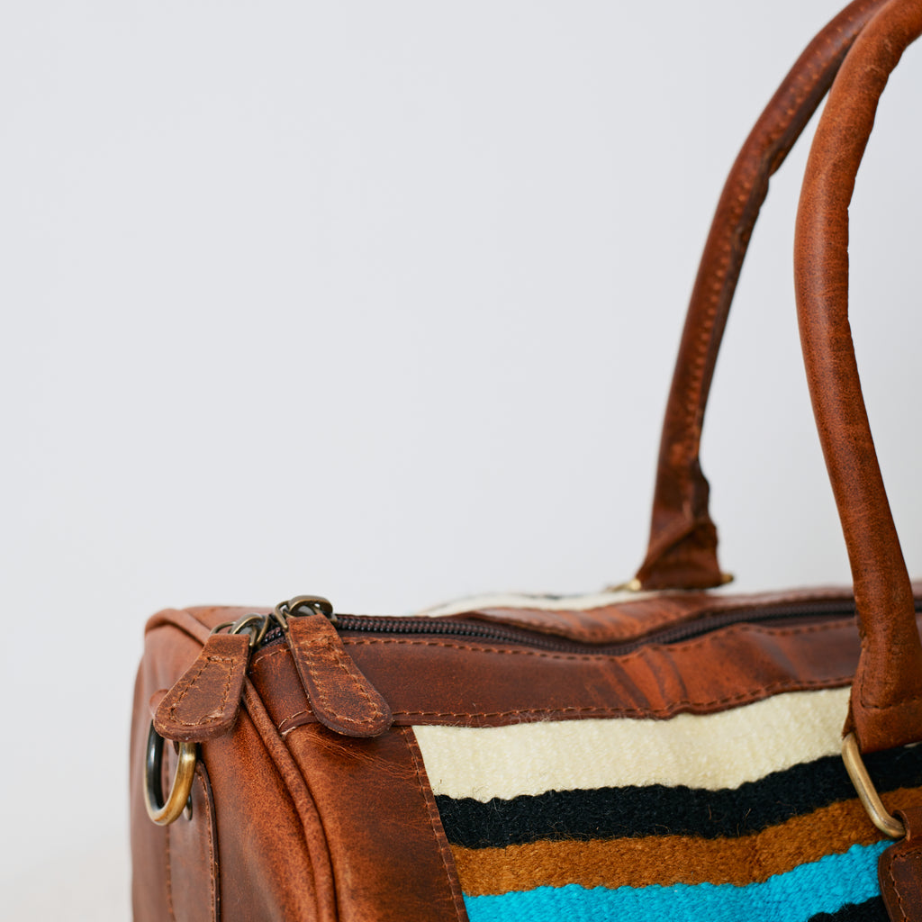 Sac duffle western Aztec crème, turquoise & cognac