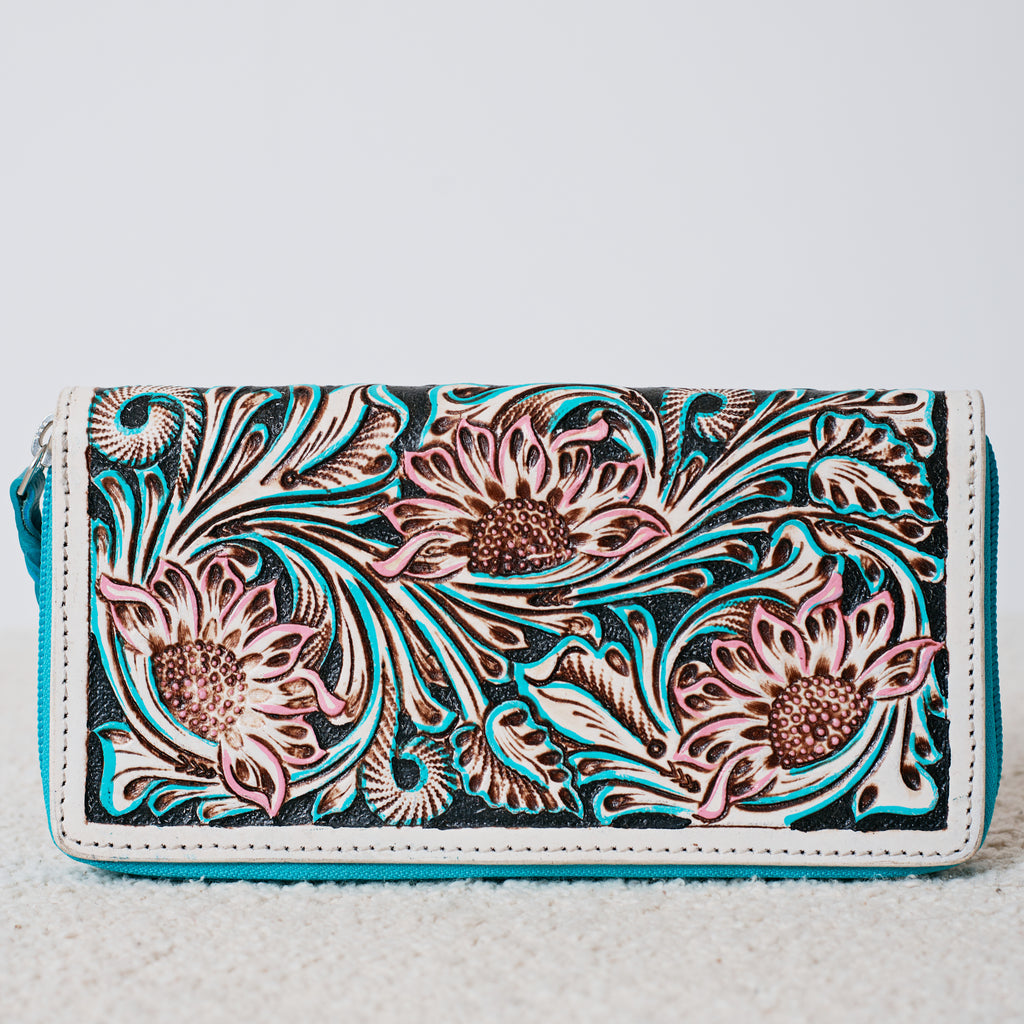 Embossed Genuine Leather Western Wallet – Floral