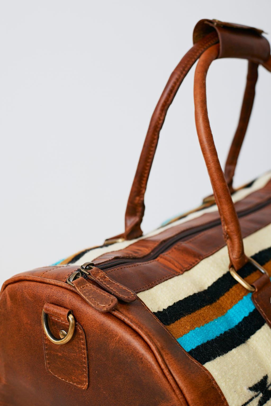 Sac duffle western Aztec crème, turquoise & cognac