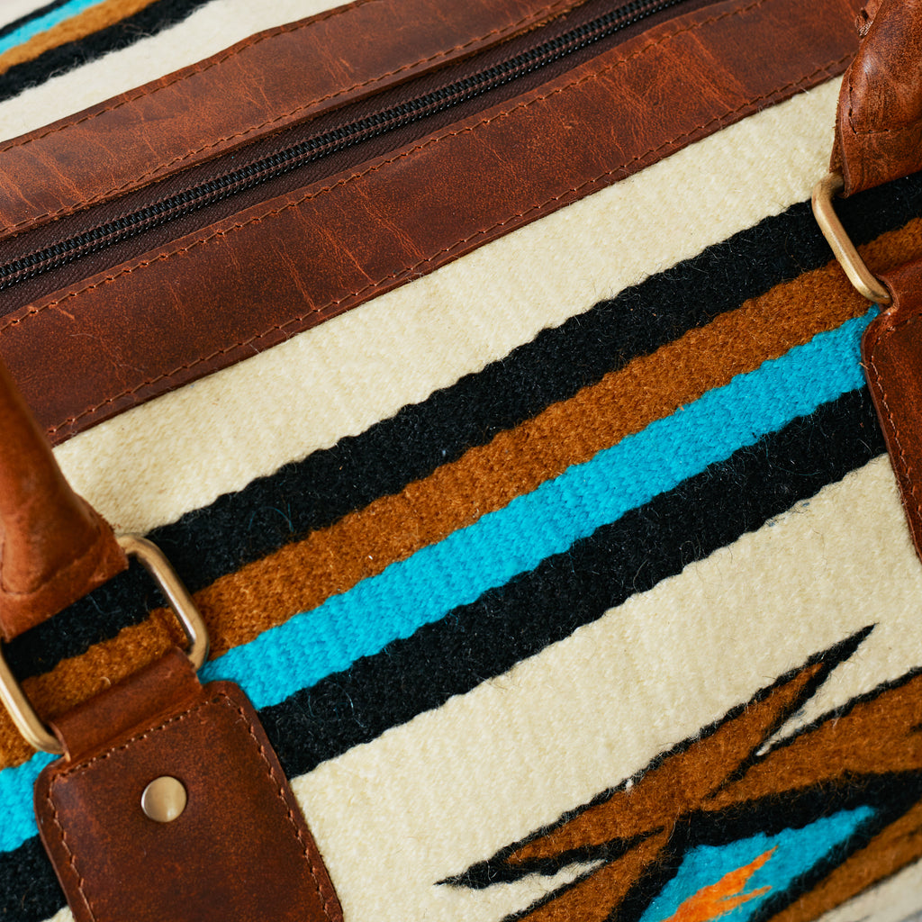 Sac duffle western Aztec crème, turquoise & cognac