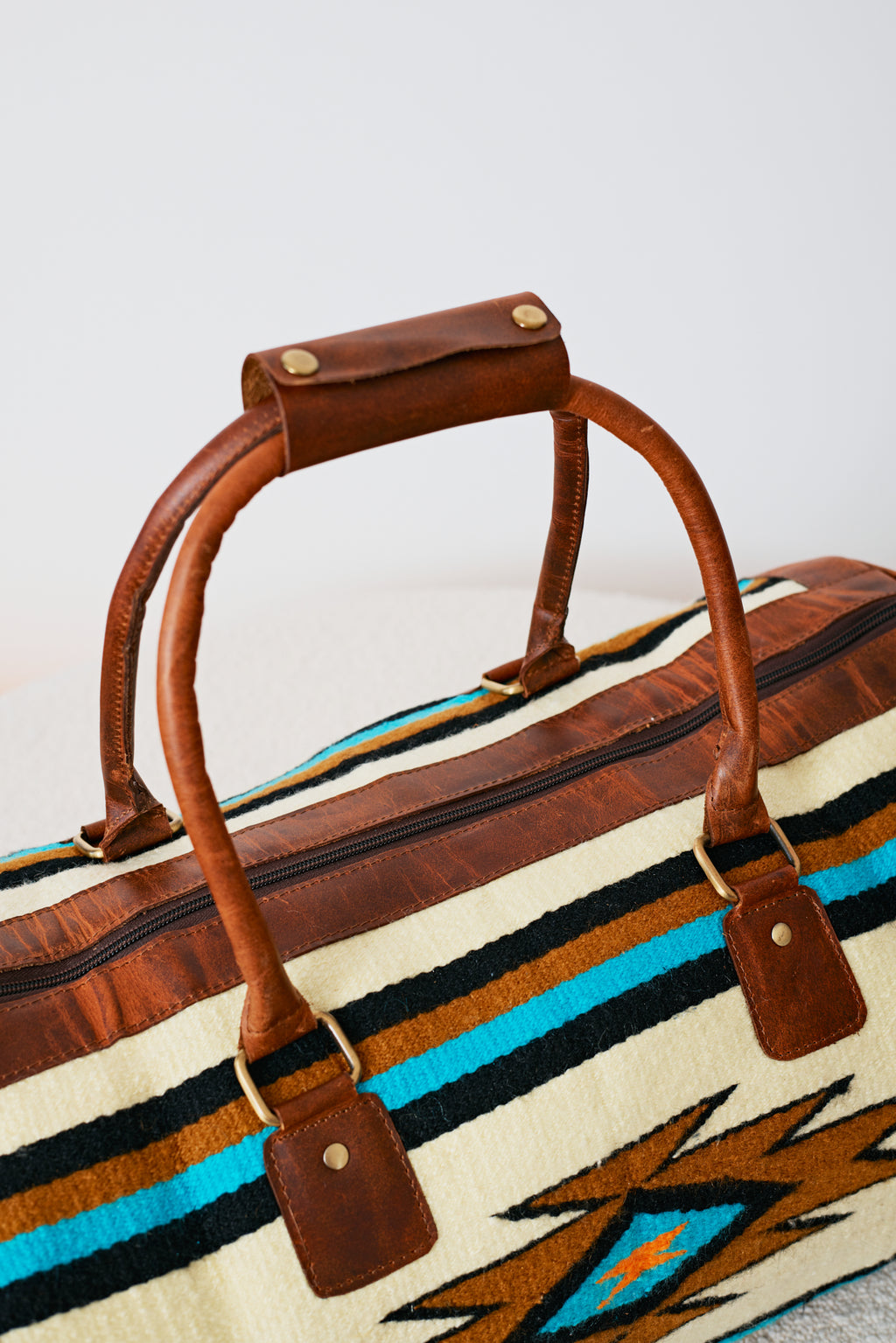 Sac duffle western Aztec crème, turquoise & cognac