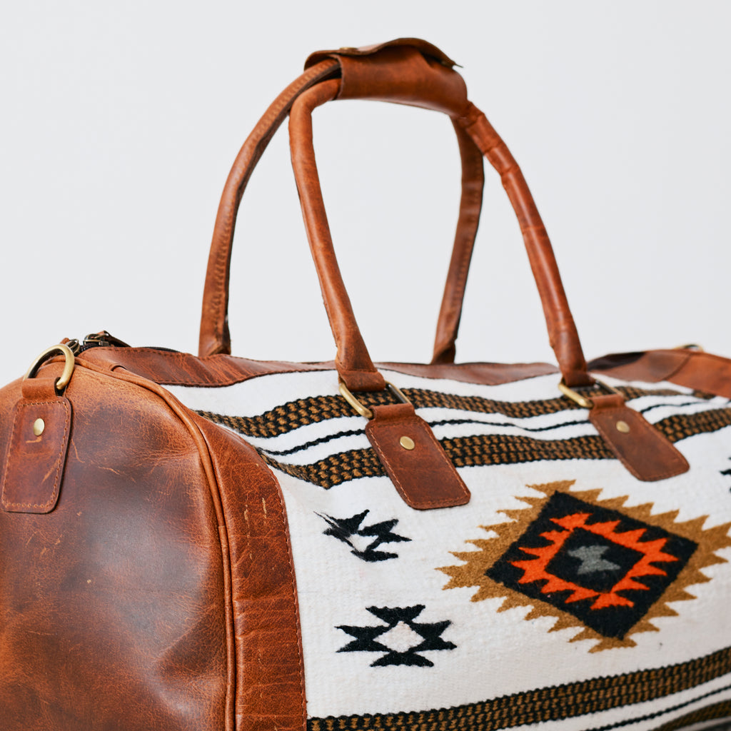 Sac duffle western Aztec crème, noir & cognac