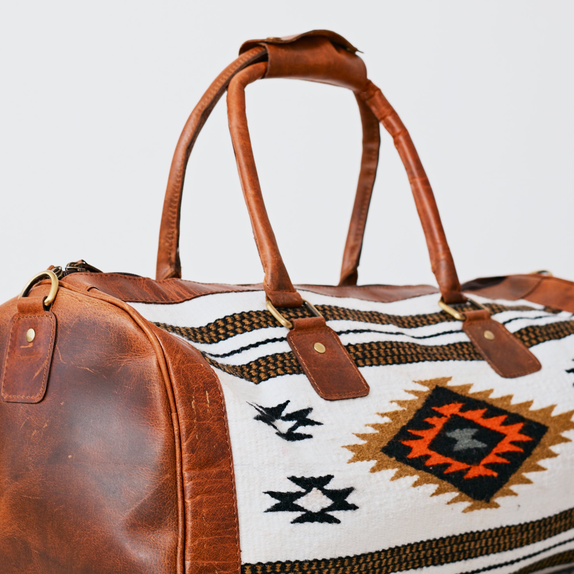Sac duffle western Aztec crème, noir & cognac