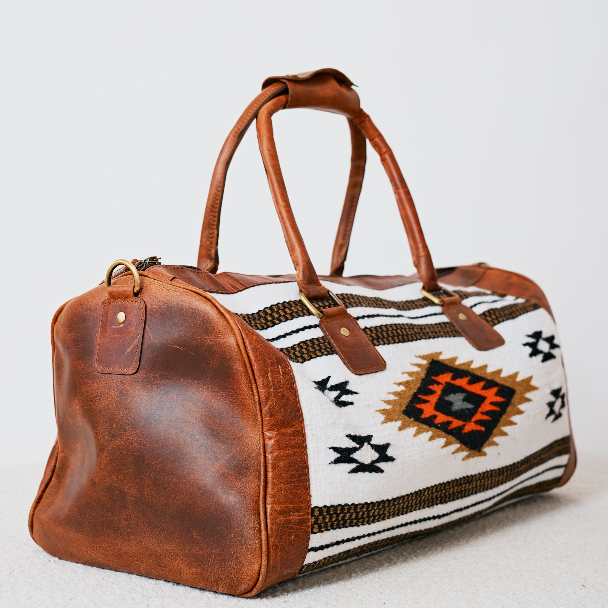 Sac duffle western Aztec crème, noir & cognac