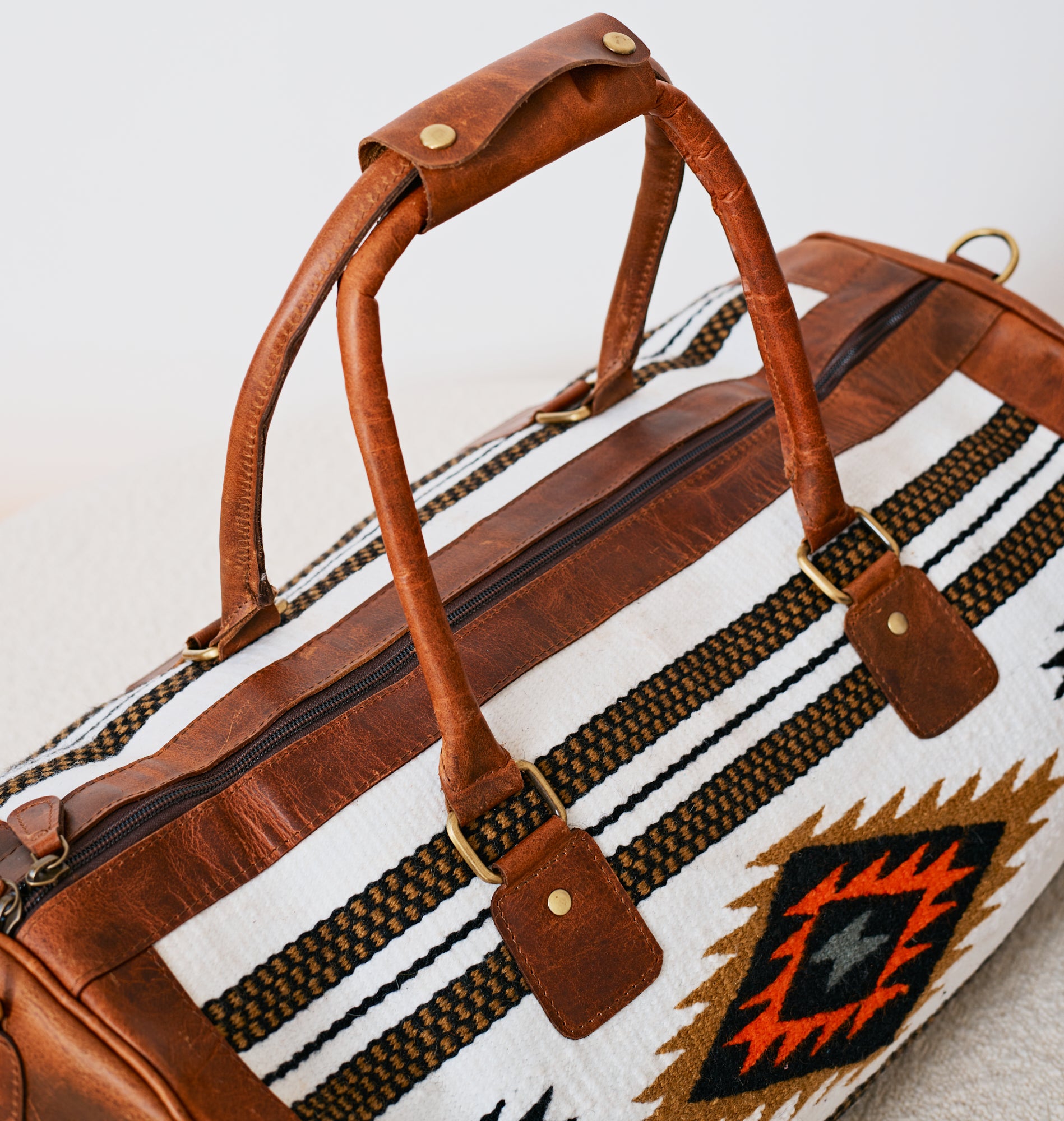 Sac duffle western Aztec crème, noir & cognac