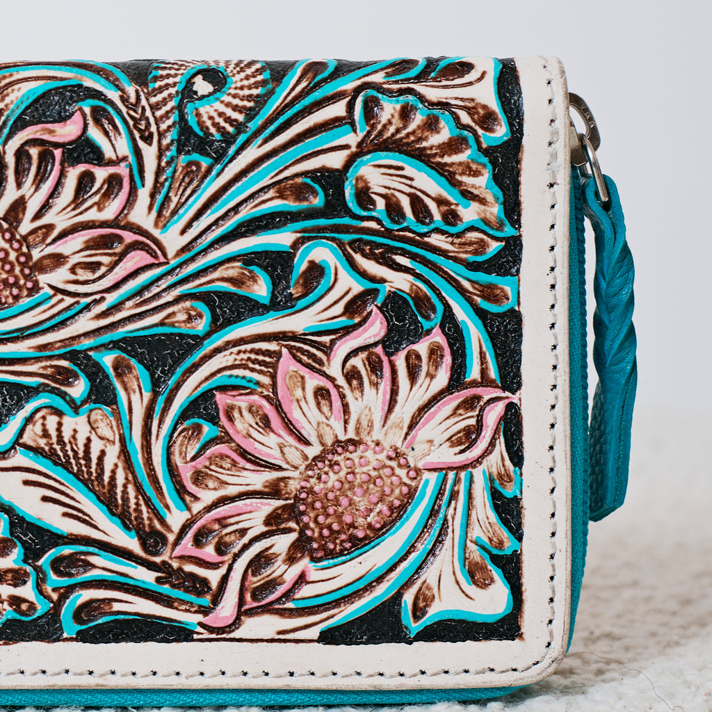 Embossed Genuine Leather Western Wallet – Floral