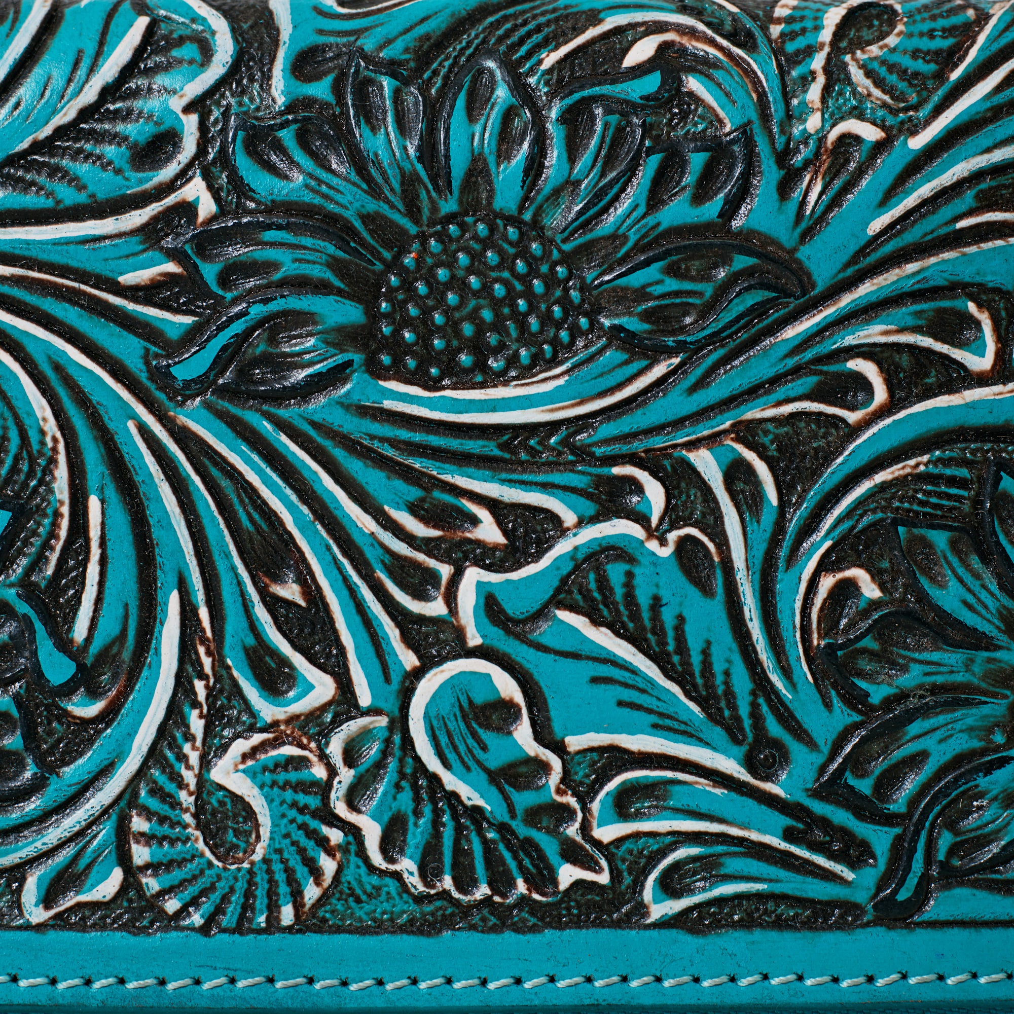 Portefeuille Western en cuir véritable embossé – Floral