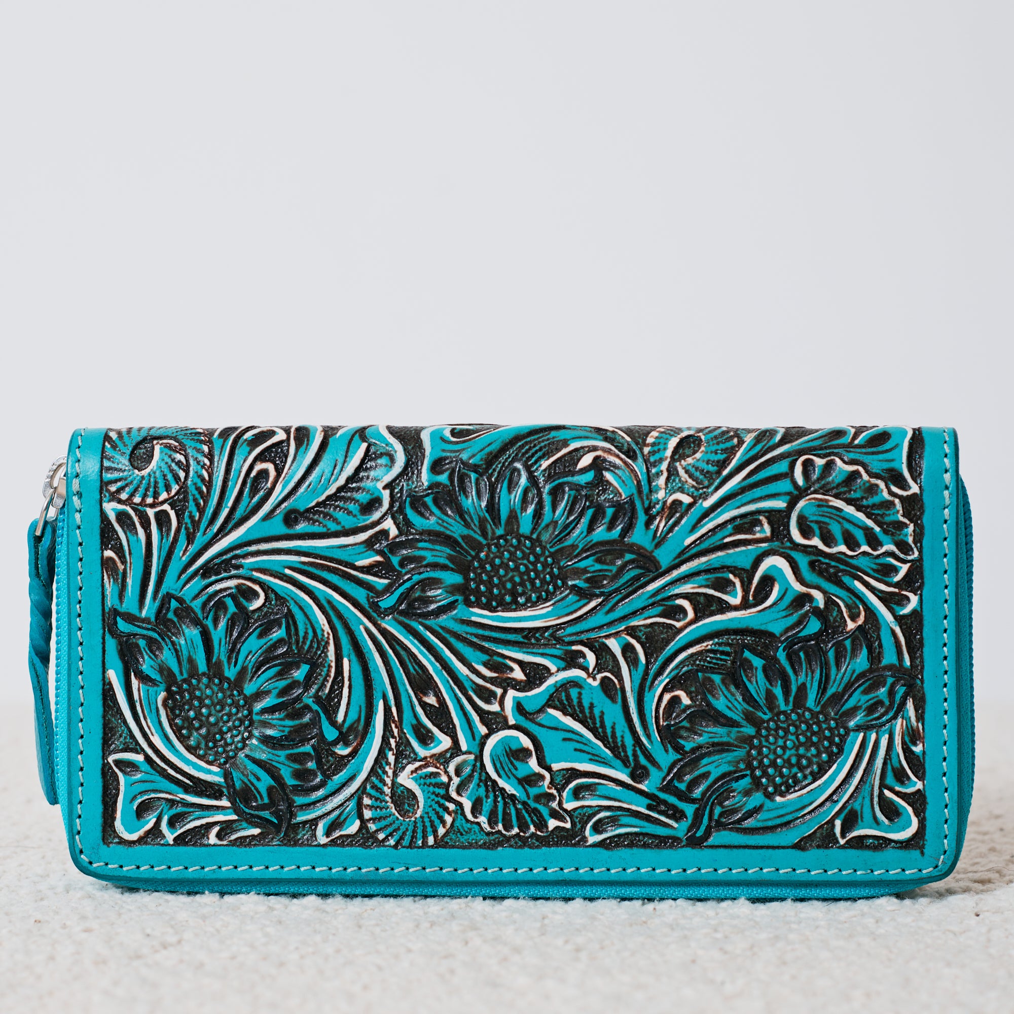 Portefeuille Western en cuir véritable embossé – Floral