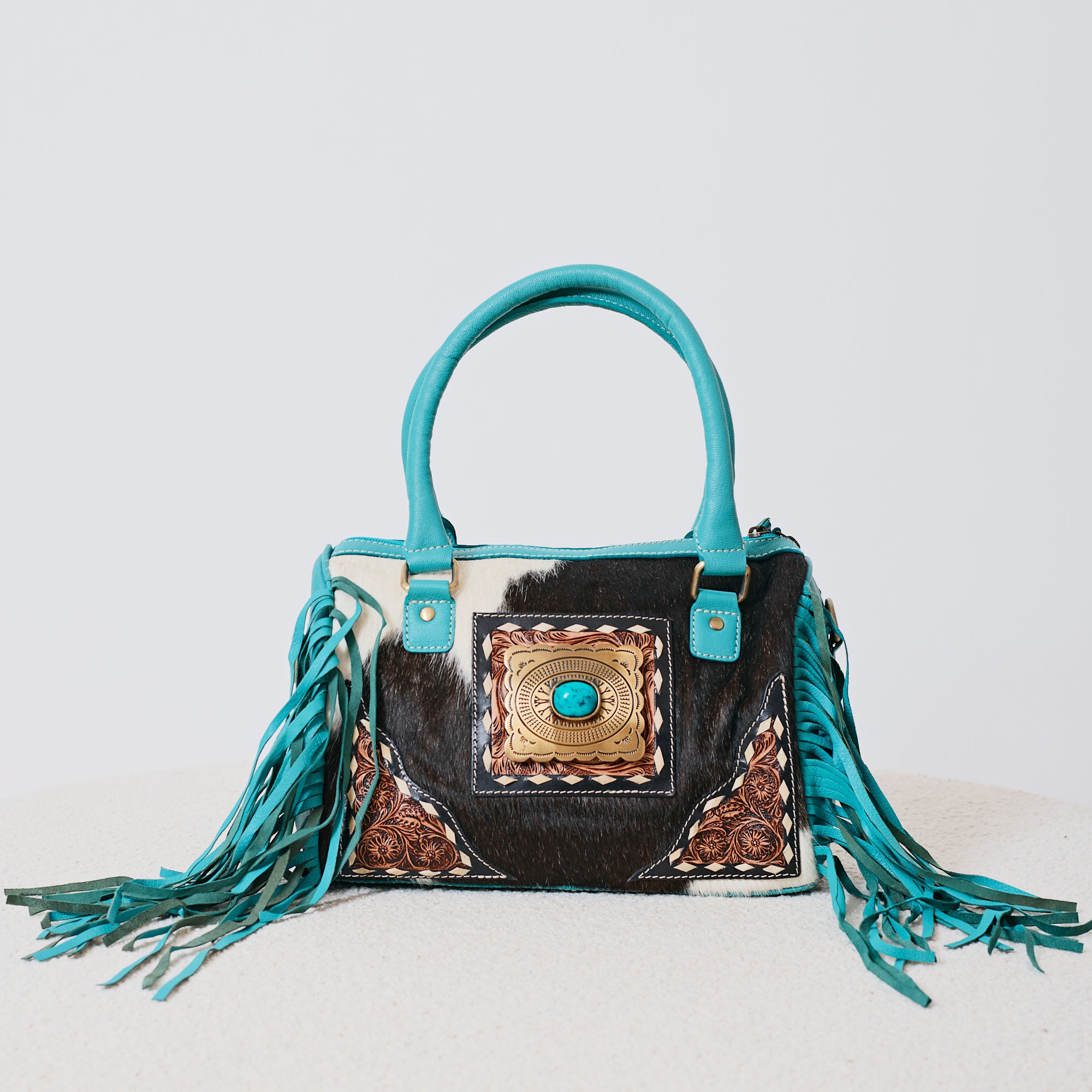 Sac à main western turquoise à franges