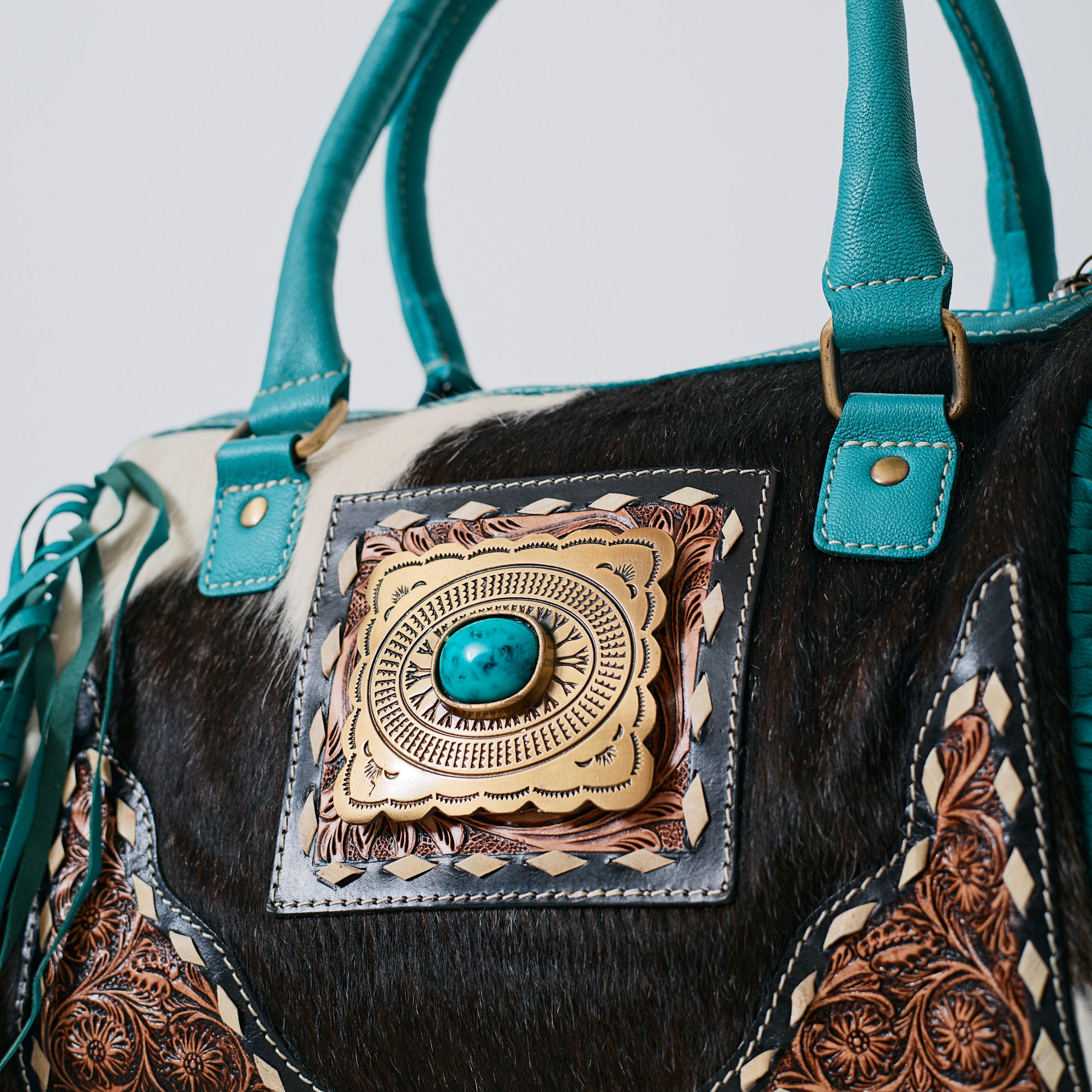 Sac à main western turquoise à franges