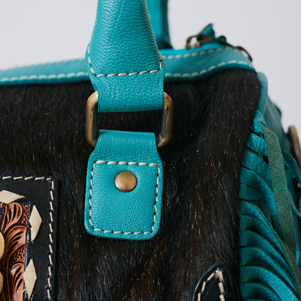Sac à main western turquoise à franges
