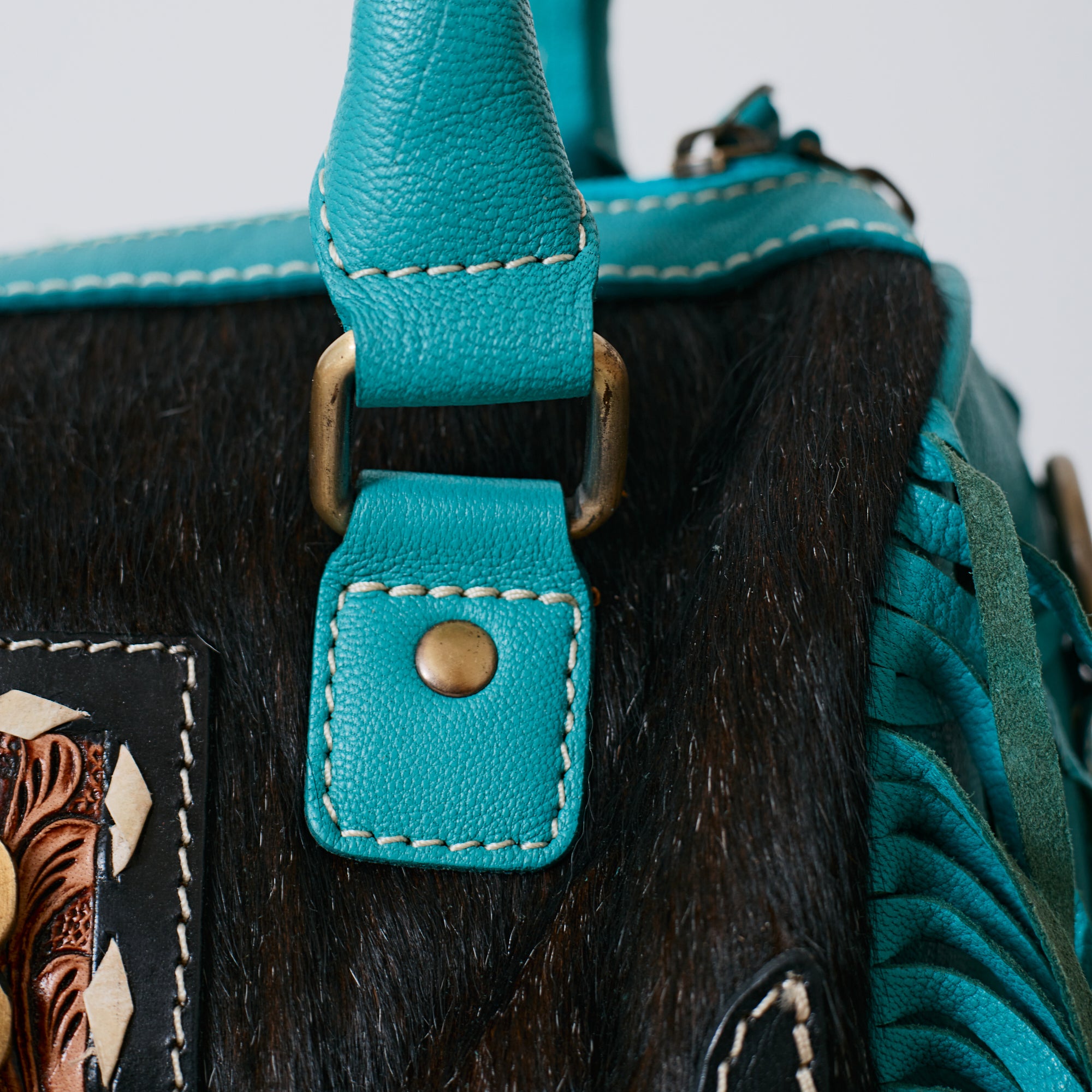 Sac à main western turquoise à franges