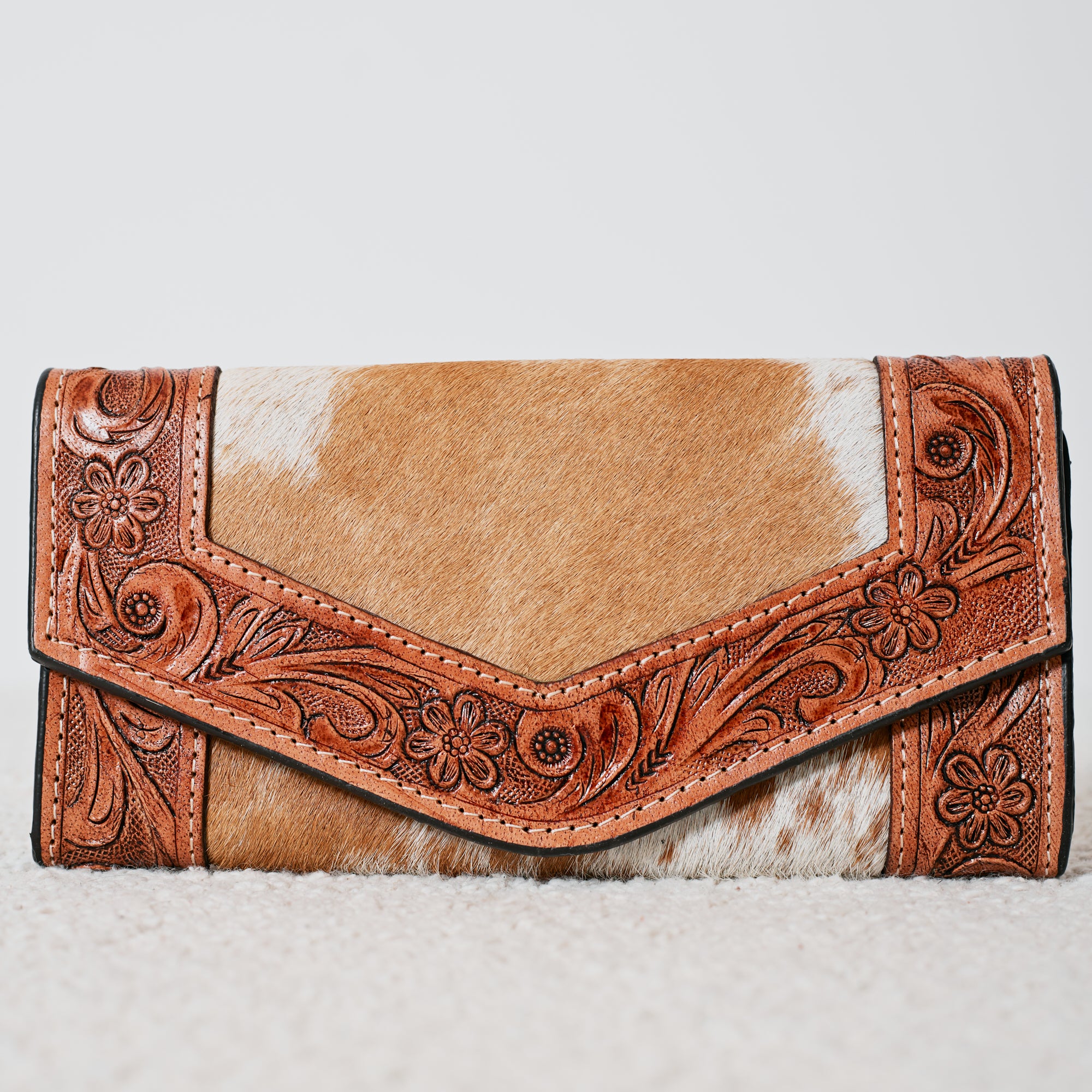 Brown Genuine Leather and Natural Cowhide Western Wallet