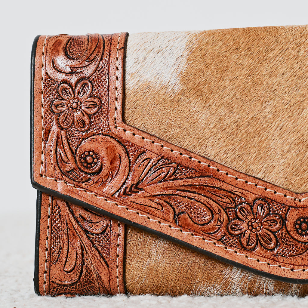 Brown Genuine Leather and Natural Cowhide Western Wallet